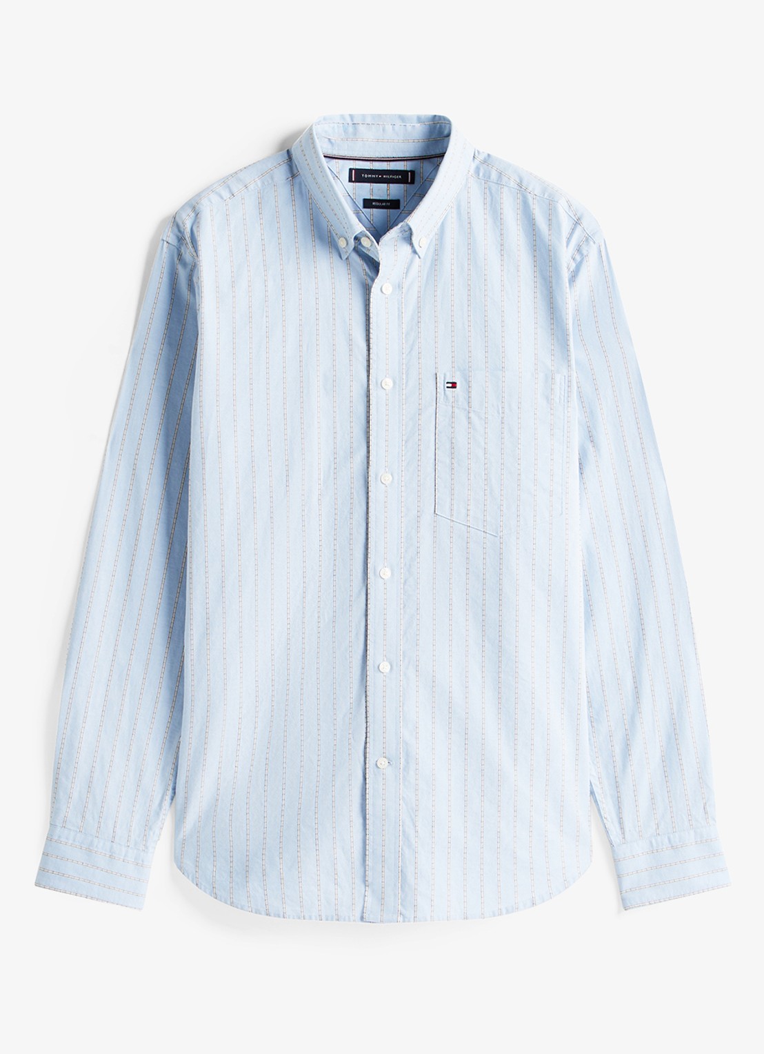 Tommy Hilfiger Oxford regular fit overhemd met streepprint - voorkant 3 lichtblauw