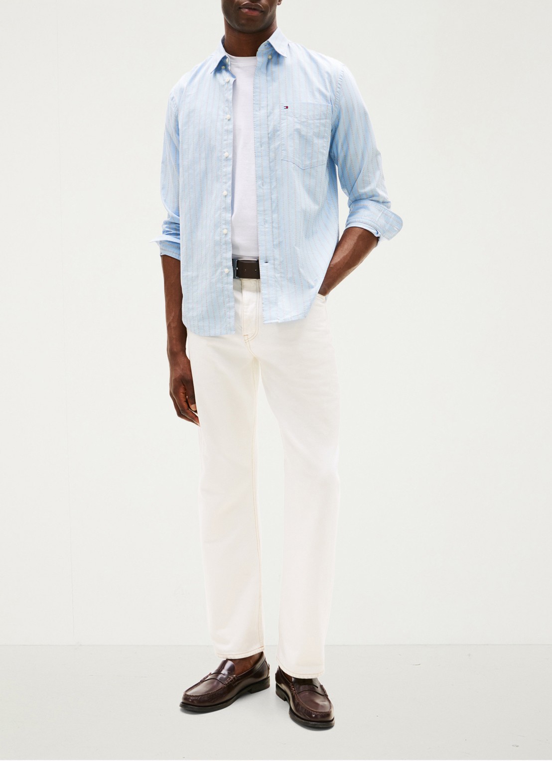 Tommy Hilfiger Oxford regular fit overhemd met streepprint - voorkant 4 lichtblauw