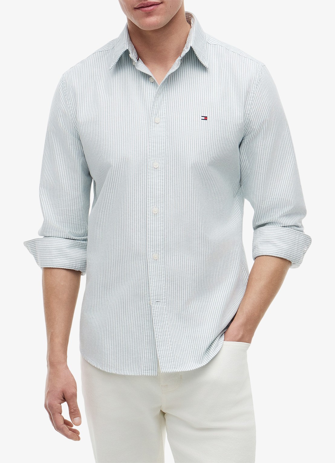 Tommy Hilfiger Oxford regular fit overhemd met streepprint - detail 3 ornamental green / white