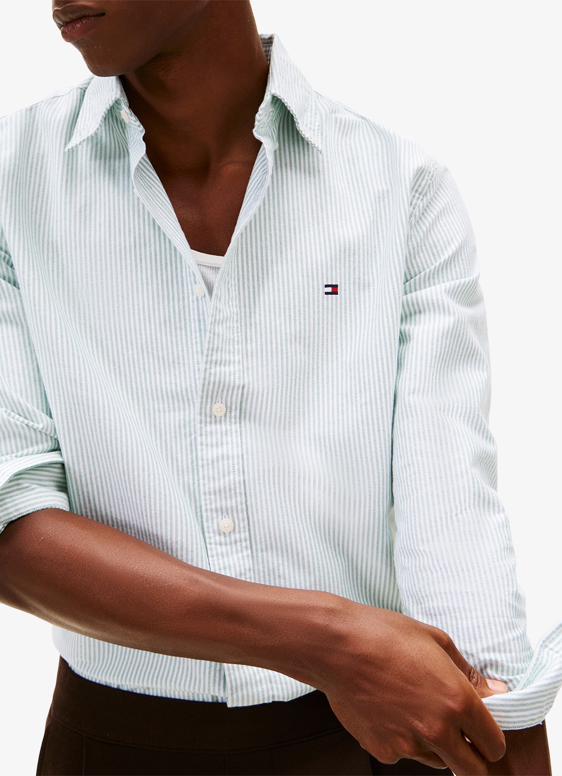 Tommy Hilfiger Oxford regular fit overhemd met streepprint - detail 6 ornamental green / white