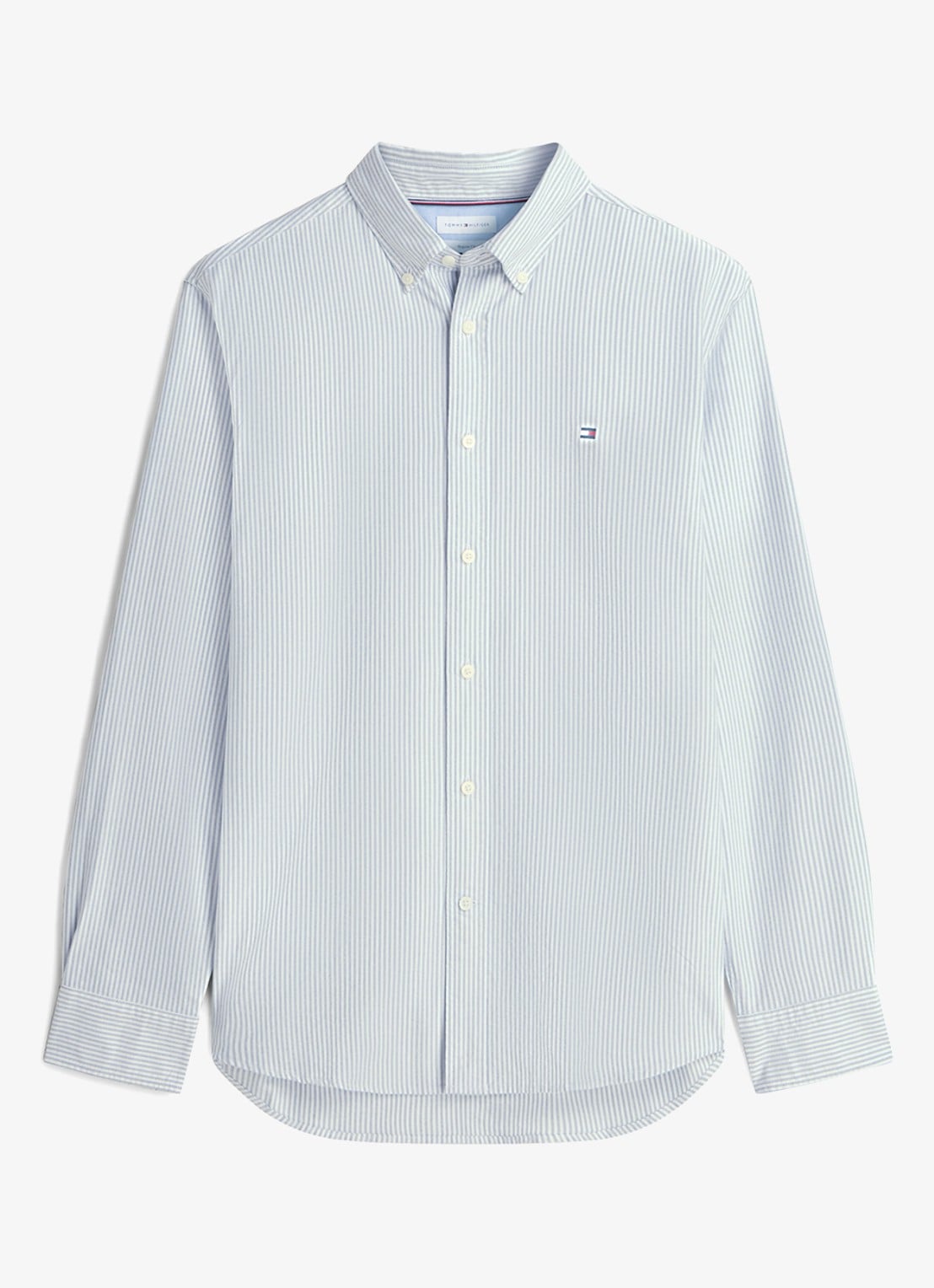 Tommy Hilfiger Oxford regular fit overhemd met streepprint - voorkant ornamental green / white