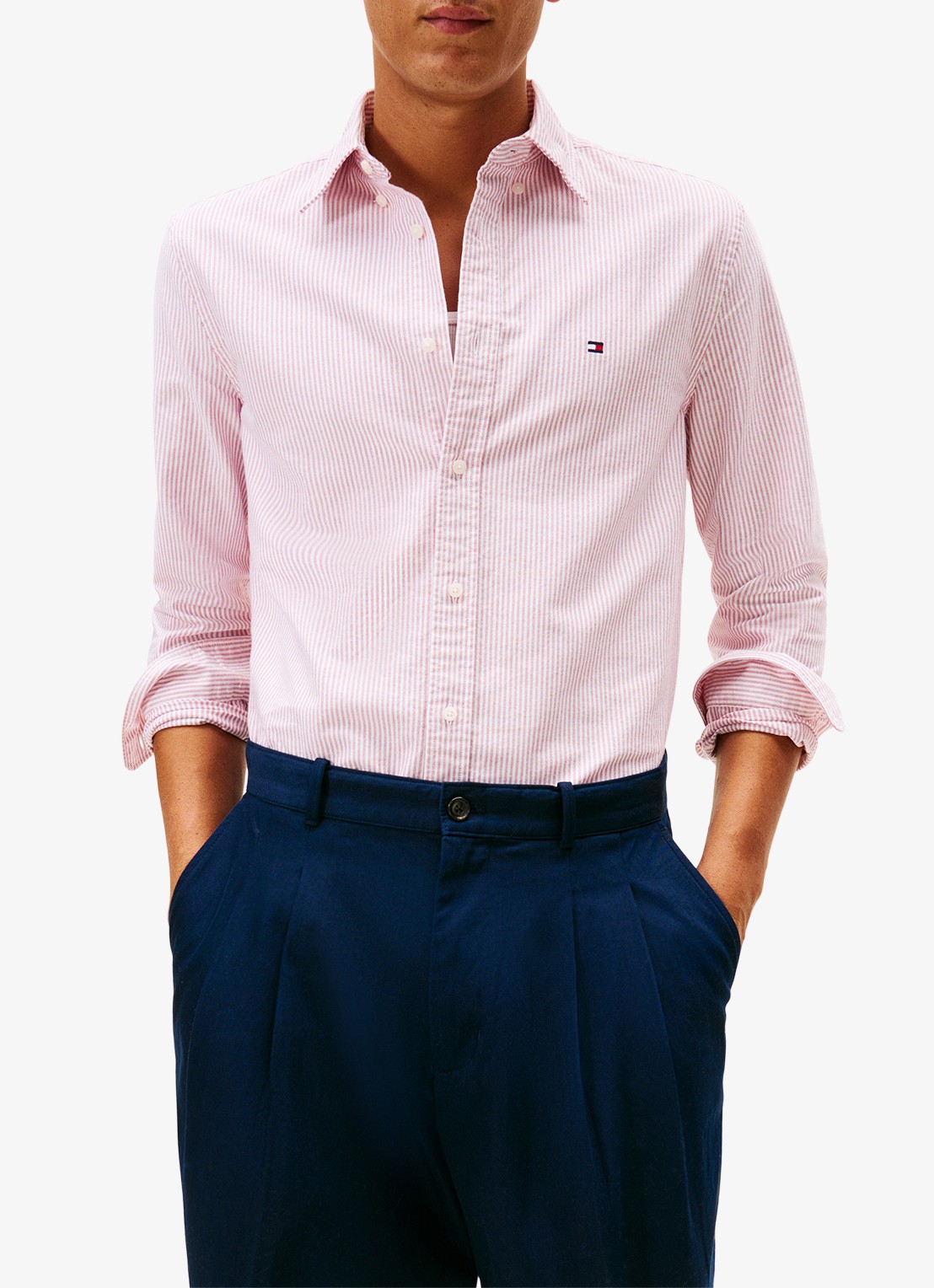 Tommy Hilfiger Oxford regular fit overhemd met streepprint - detail 3 medium red / white