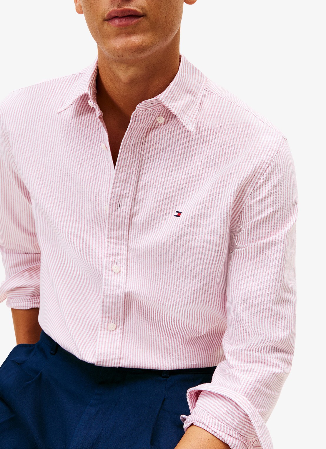 Tommy Hilfiger Oxford regular fit overhemd met streepprint - detail 4 medium red / white