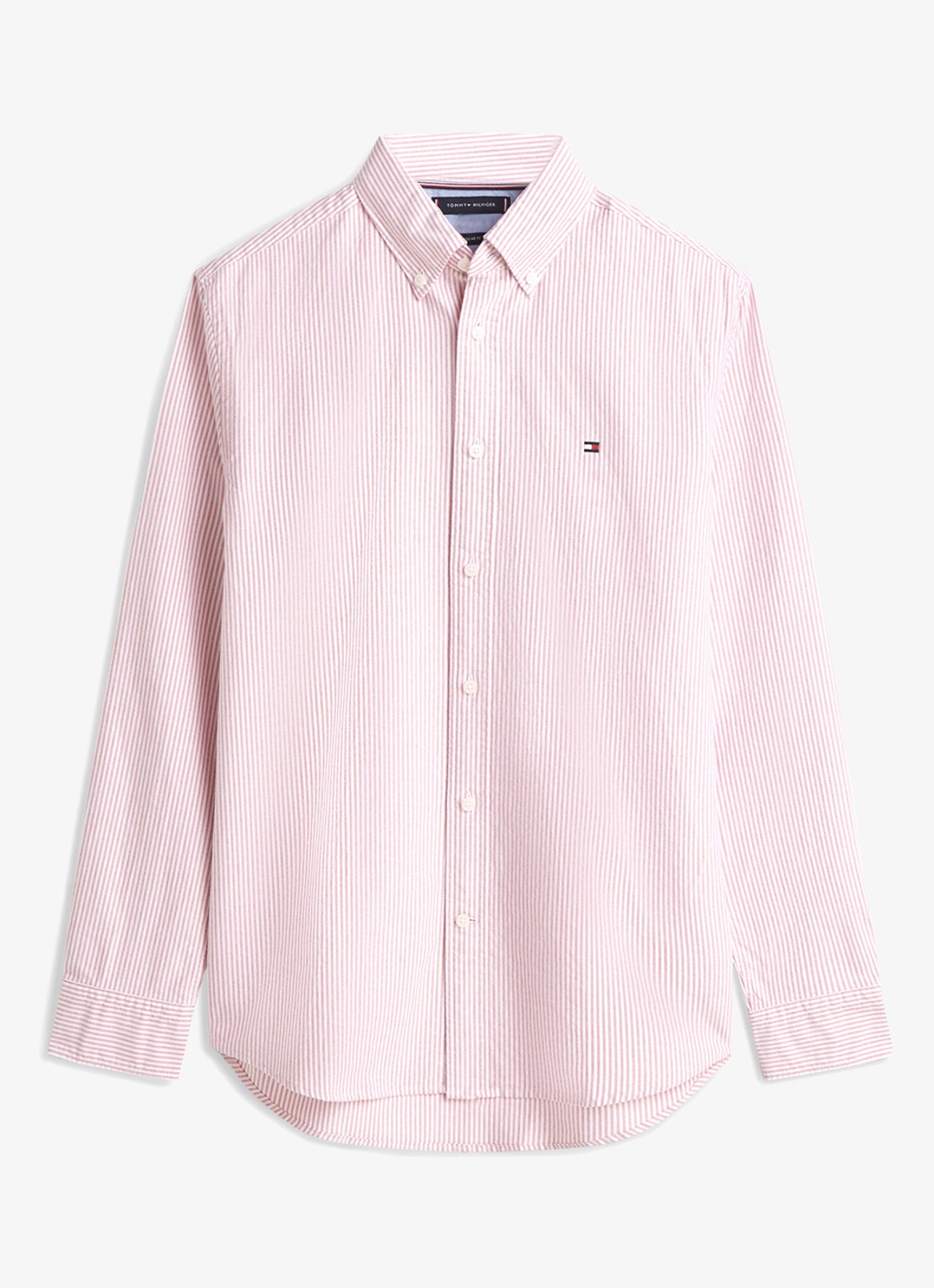 Tommy Hilfiger Oxford regular fit overhemd met streepprint - voorkant medium red / white