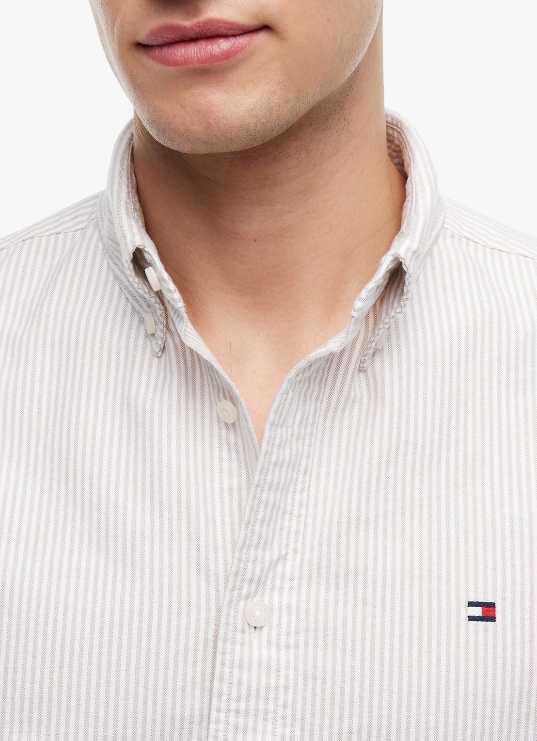 Tommy Hilfiger Oxford regular fit overhemd met streepprint - detail 2 coastal taupe / stripe-0aa / beige