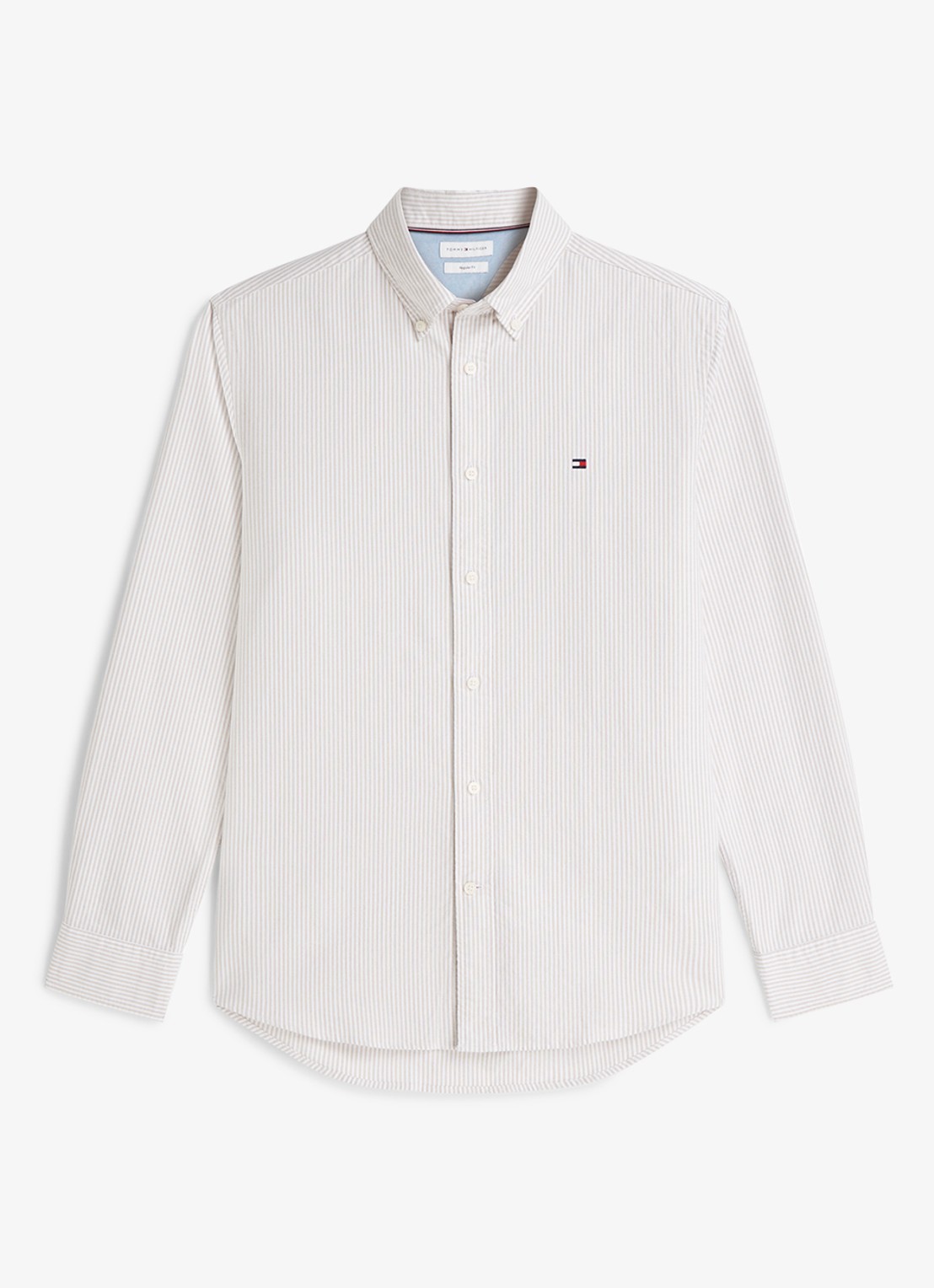 Tommy Hilfiger Oxford regular fit overhemd met streepprint - voorkant 5 coastal taupe / stripe-0aa / beige