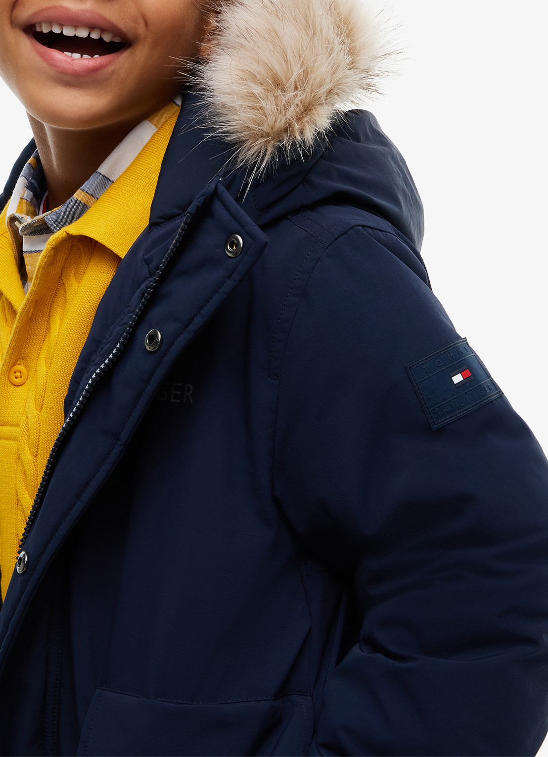 Tommy Hilfiger Parka met imitatiebontkraag - detail 5 donkerblauw