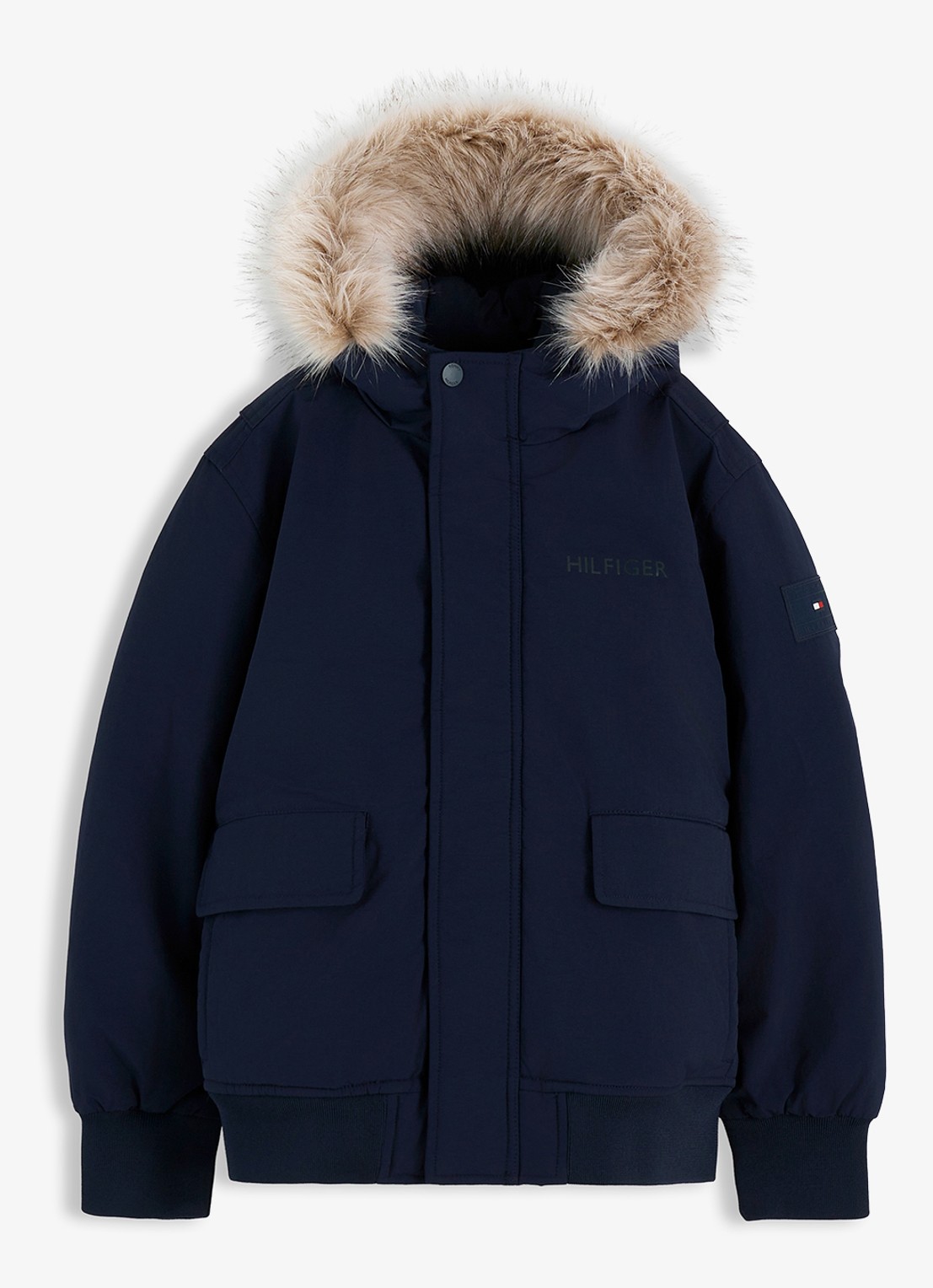 Tommy Hilfiger Parka met imitatiebontkraag - voorkant 2 donkerblauw