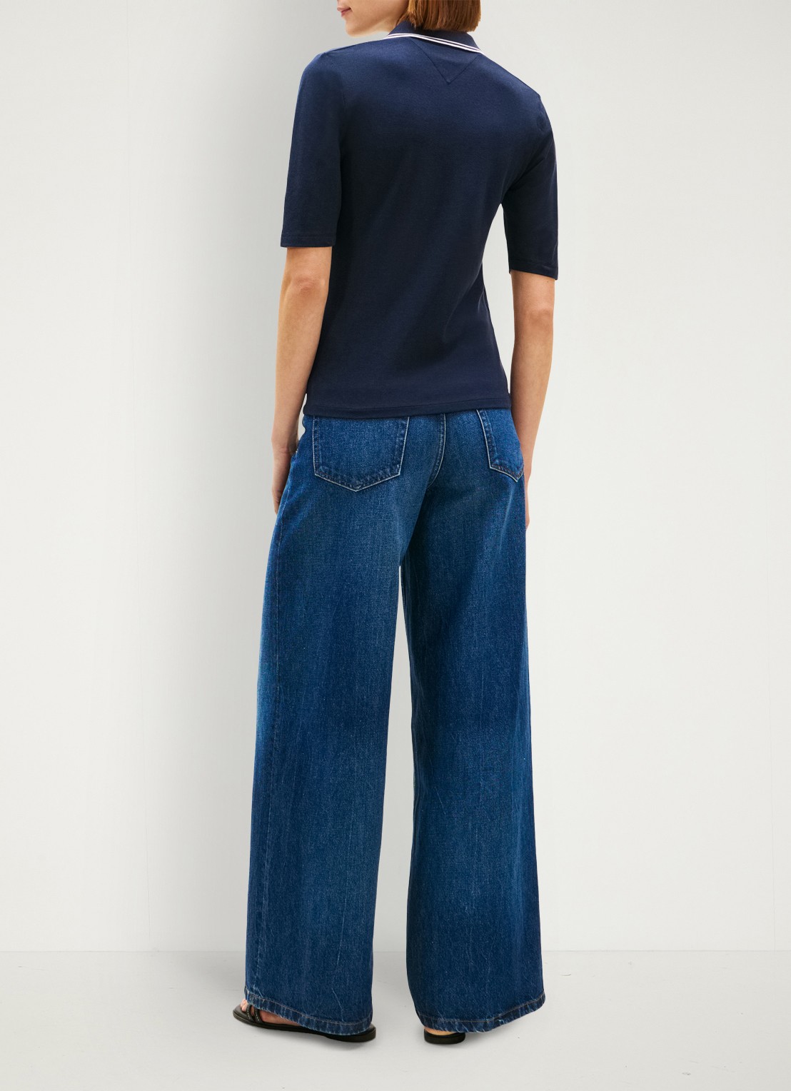 Tommy Hilfiger Polo in katoenblend - achterkant donkerblauw