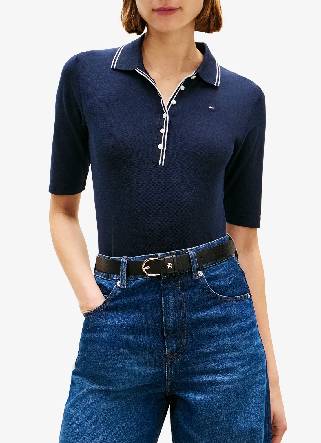 Tommy Hilfiger Polo in katoenblend - detail 4 donkerblauw