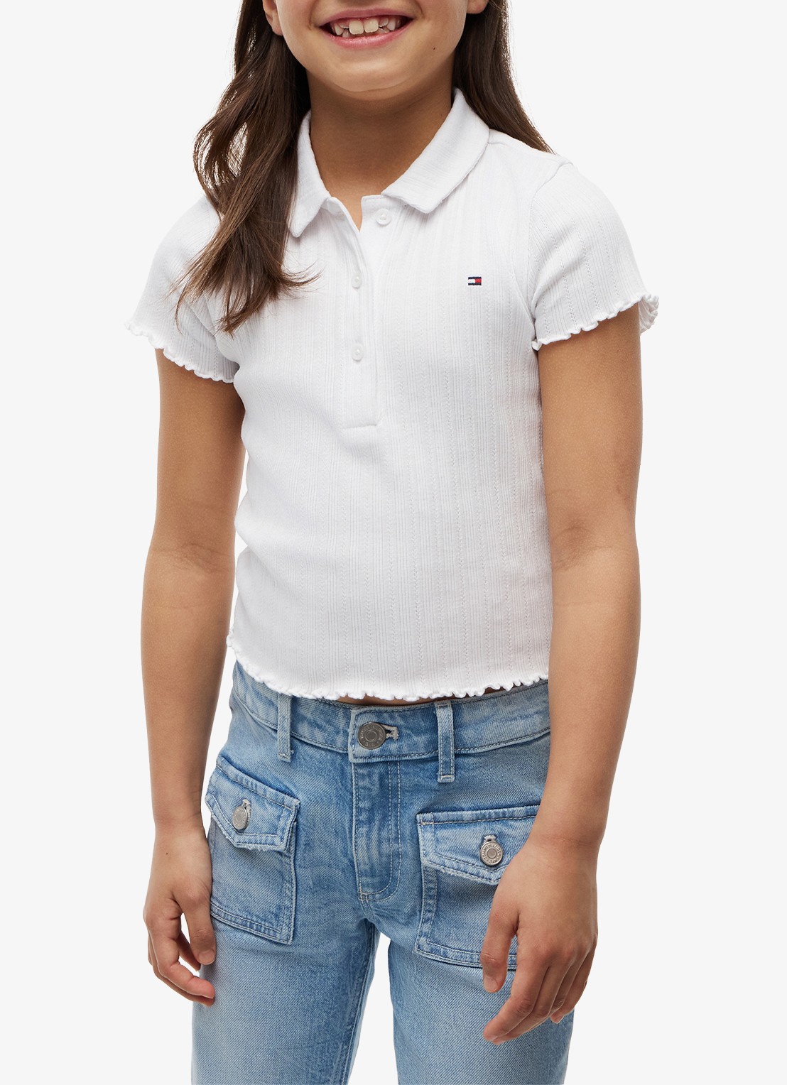 Tommy Hilfiger Polo met logoborduring - detail wit