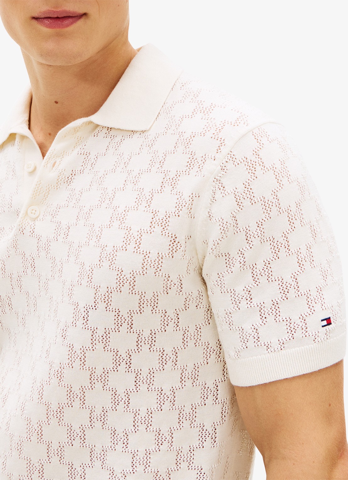 Tommy Hilfiger Polo met opengewerkt detail  - detail 3 beige