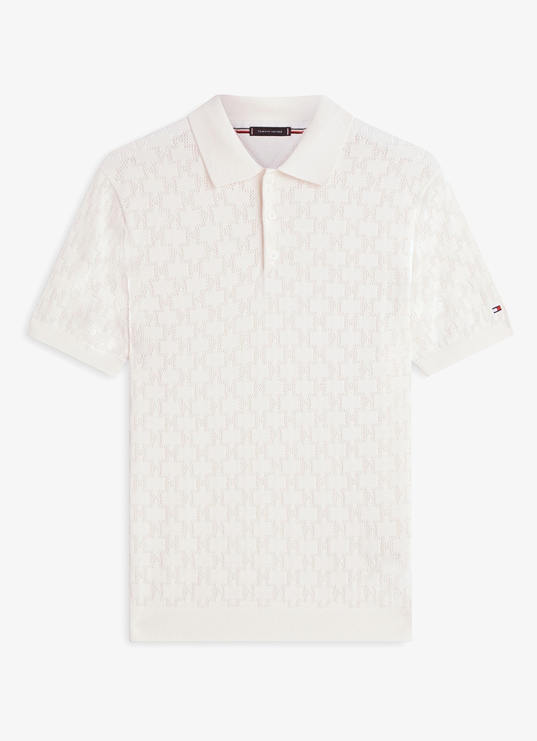 Tommy Hilfiger Polo met opengewerkt detail  - voorkant 4 beige