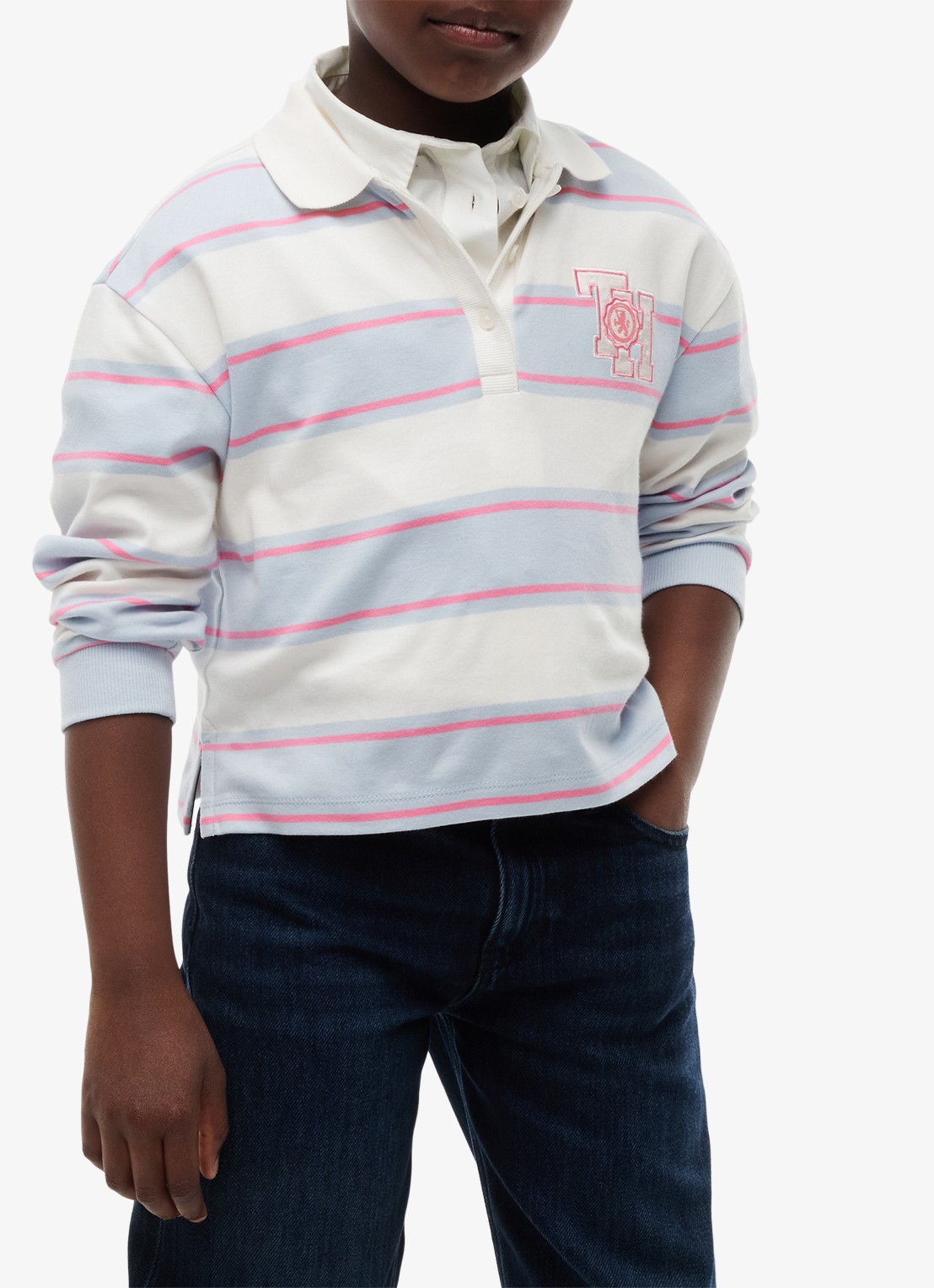 Tommy Hilfiger Polo met streepdessin en logo - detail 4 wit