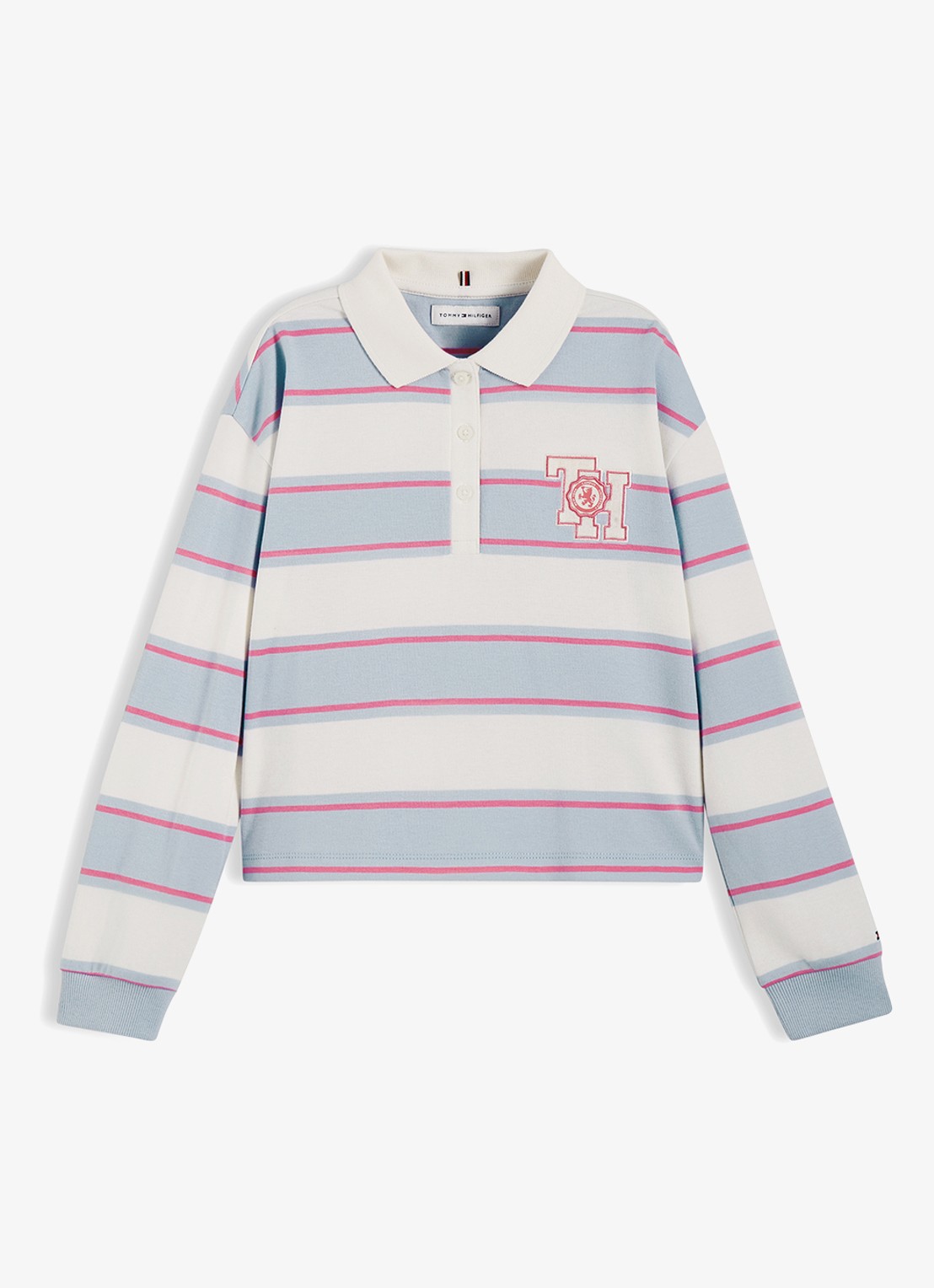 Tommy Hilfiger Polo met streepdessin en logo - voorkant wit