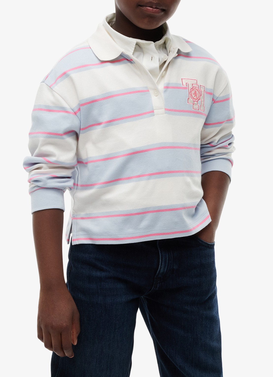 Tommy Hilfiger Polo met streepdessin en logo - detail 6 wit
