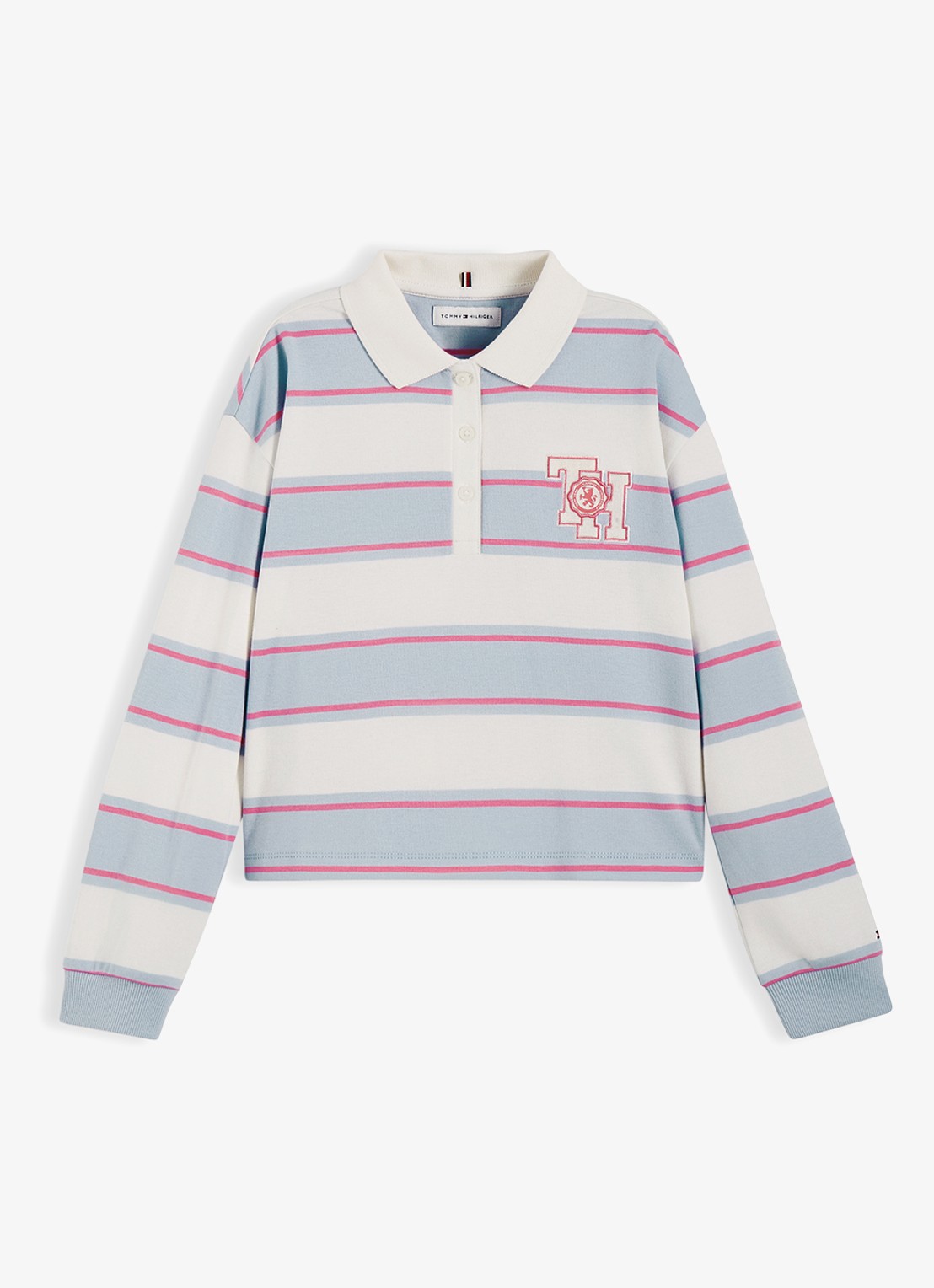 Tommy Hilfiger Polo met streepdessin en logo - voorkant 3 wit