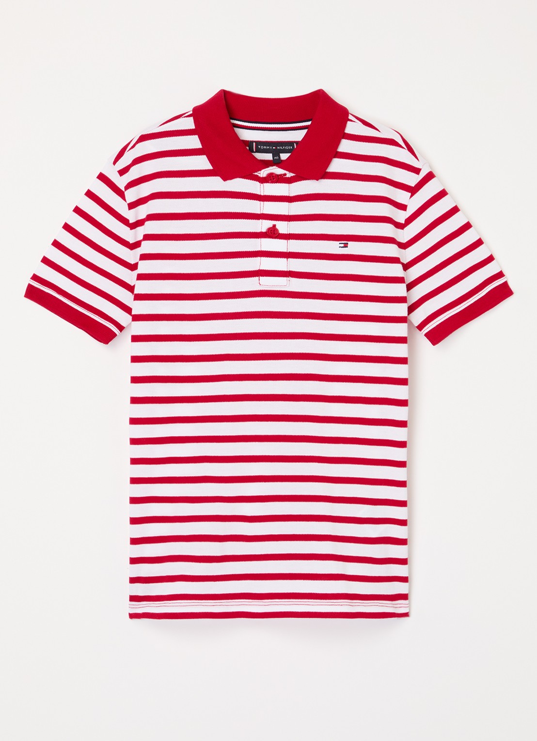 Tommy Hilfiger Polo van piqué katoen - voorkant primary red white breton stripe