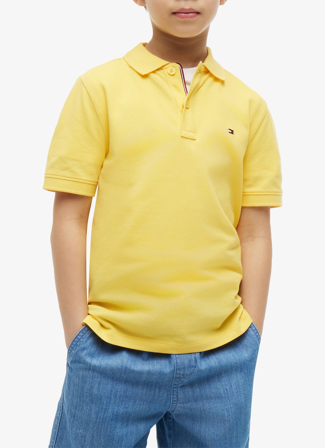 Tommy Hilfiger Polo van piqué katoen - detail 3 tuscan sun-zgk / geel