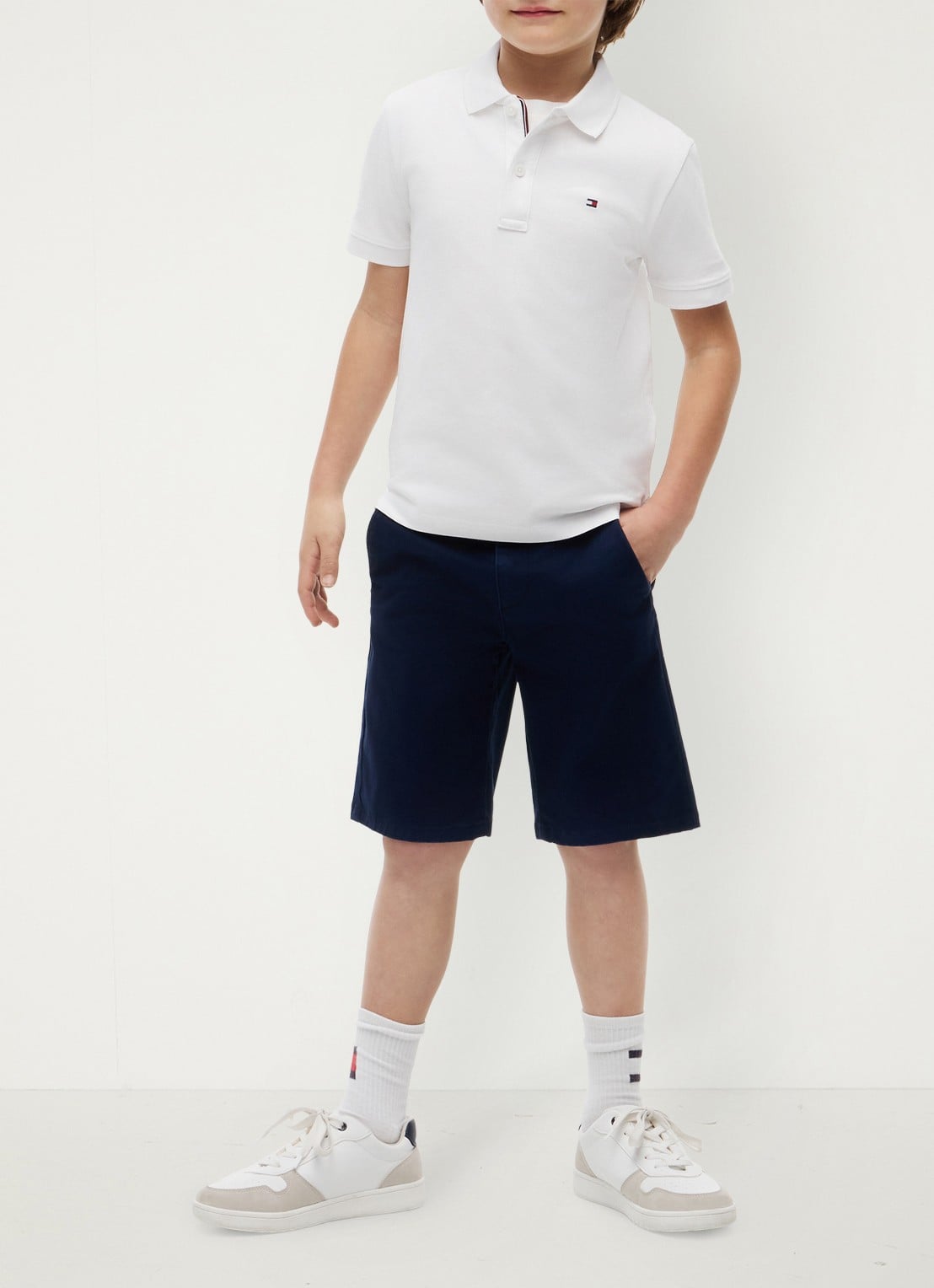 Tommy Hilfiger Polo van piqué katoen - voorkant 8 white-ybr / wit