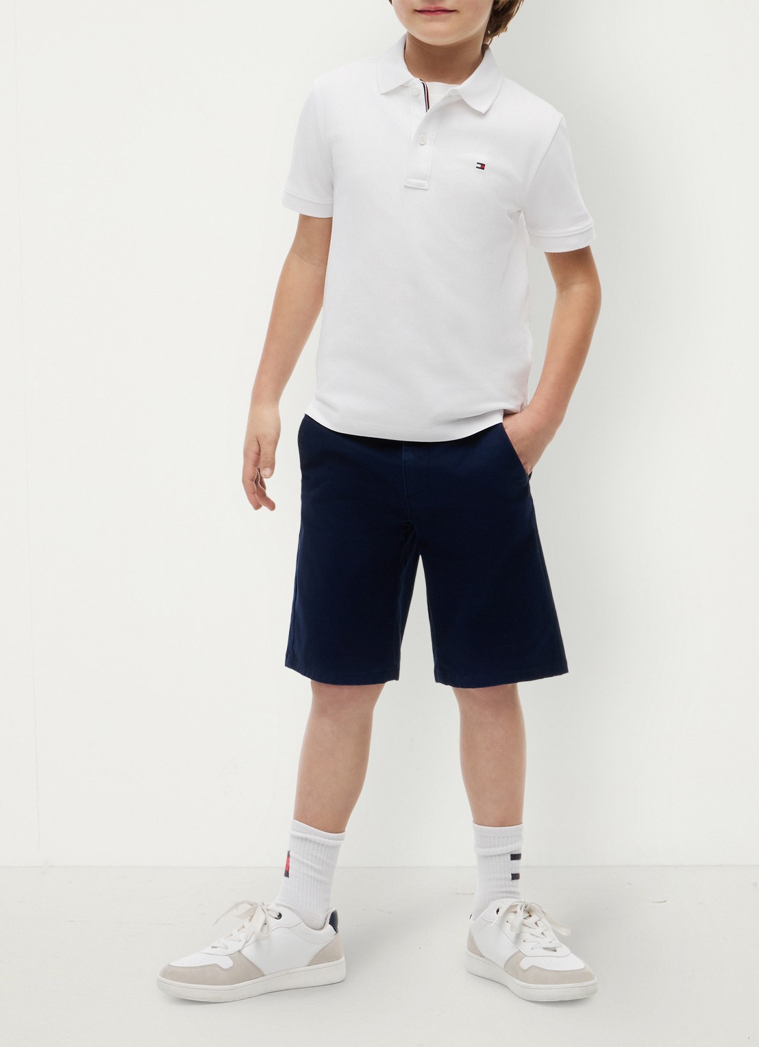 Tommy Hilfiger Polo van piqué katoen - voorkant 4 white-ybr / wit