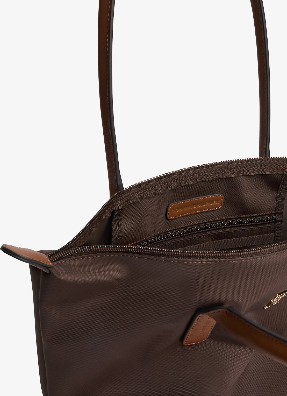 Tommy Hilfiger Popette handtas met details van kalfsleer - detail 4 kastanjebruin