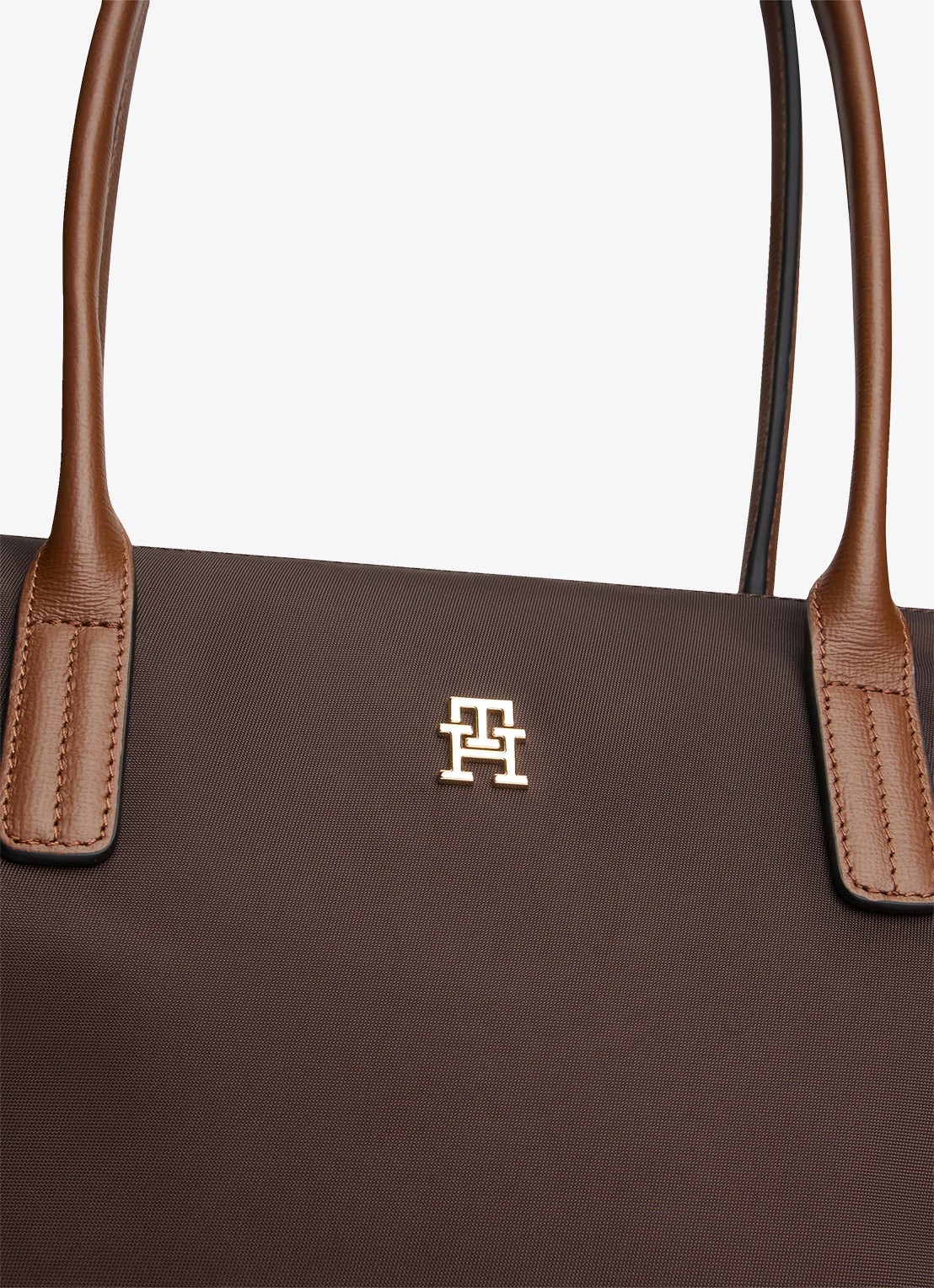 Tommy Hilfiger Popette handtas met details van kalfsleer - detail 5 kastanjebruin