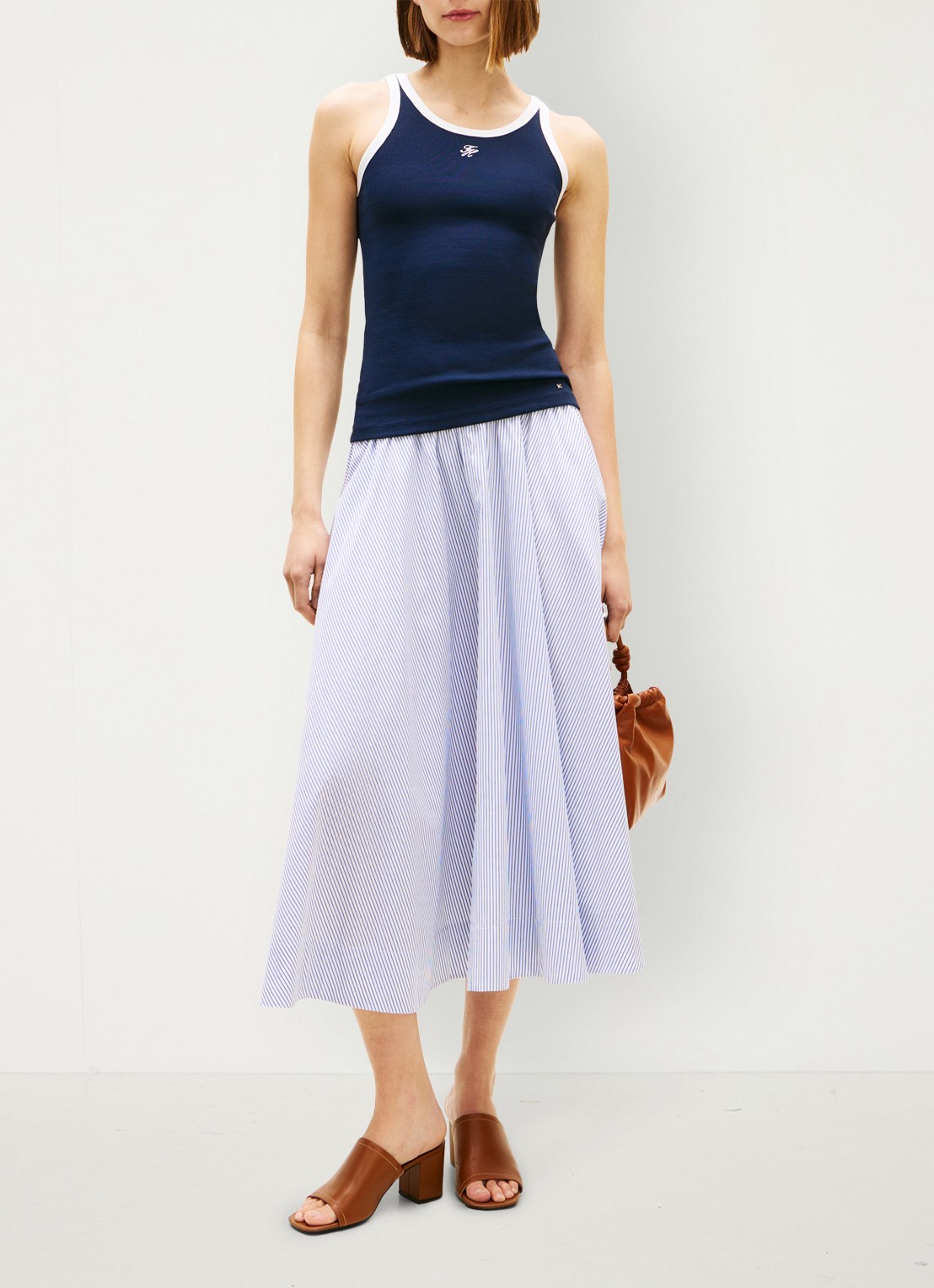 Tommy Hilfiger Poplin midi rok met plooien - voorkant 3 lichtblauw