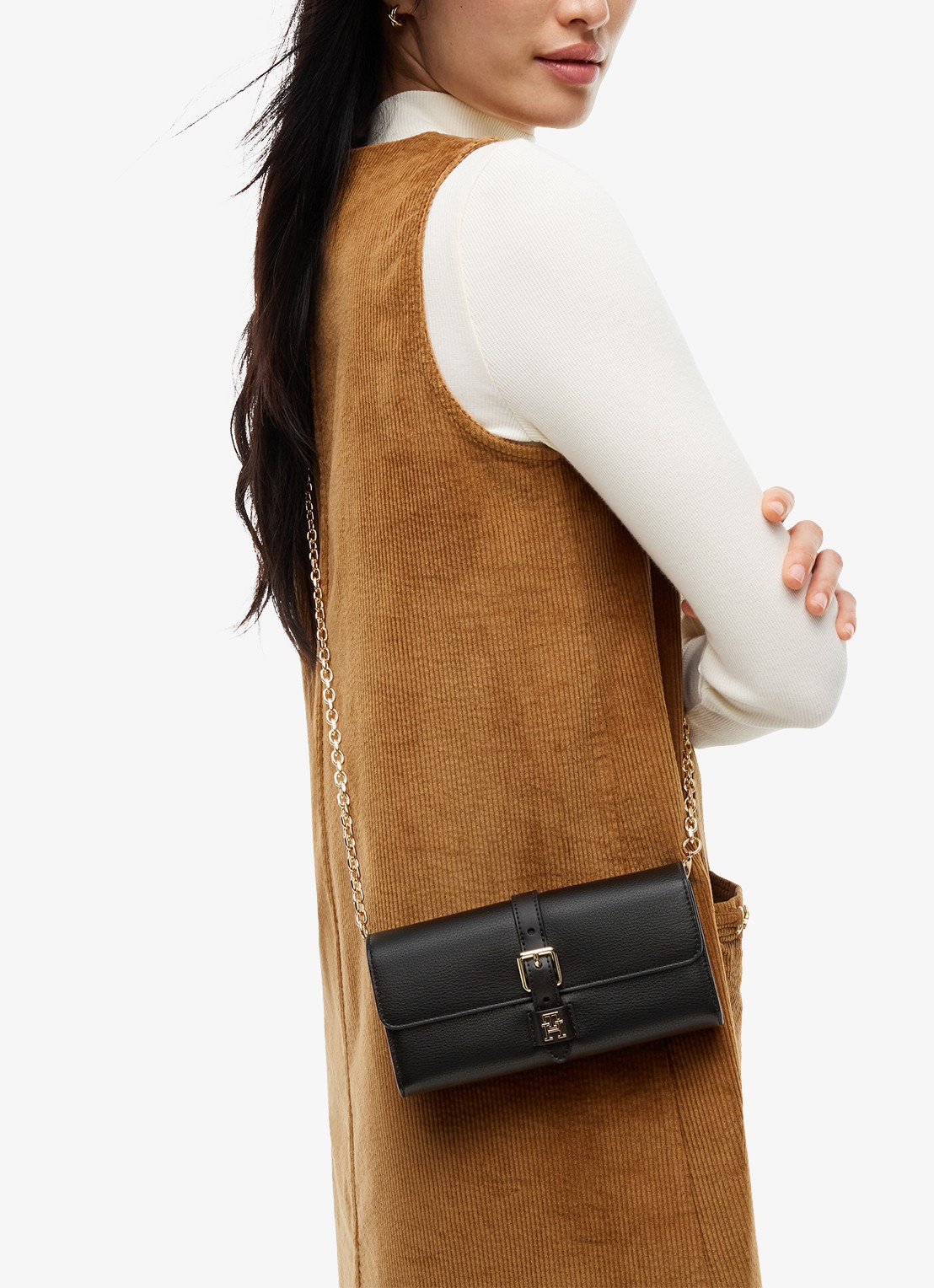 Tommy Hilfiger Portemonnee met afneembare schouderband - detail zwart