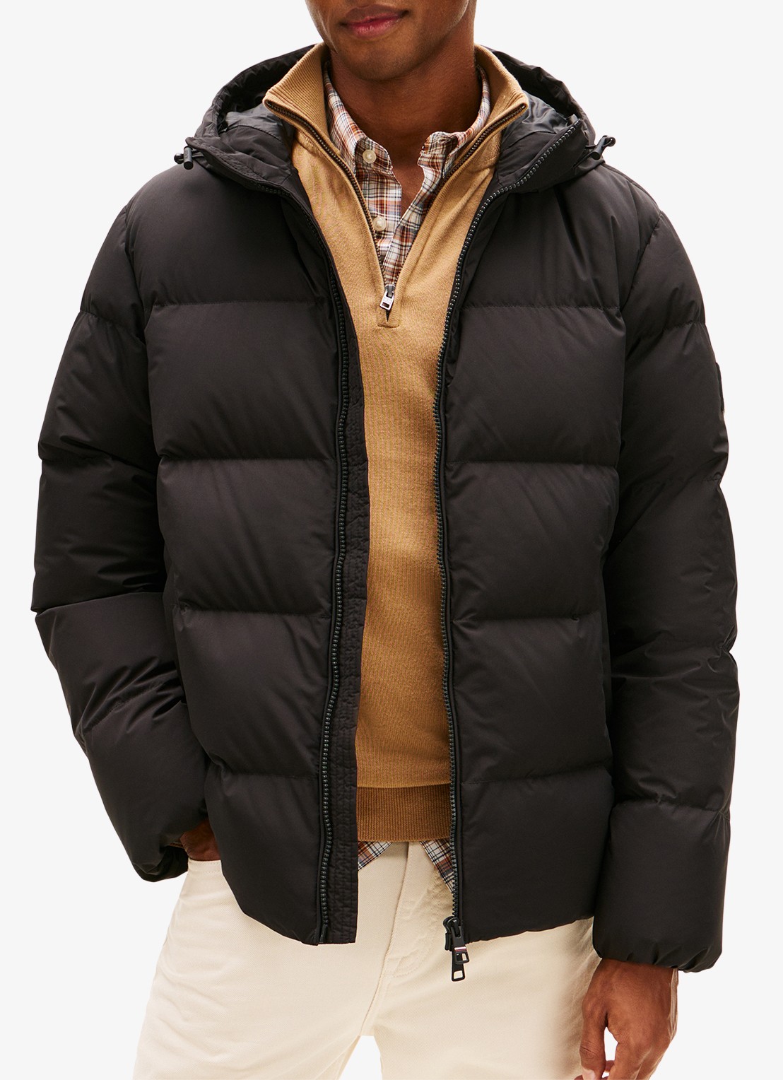 Tommy Hilfiger Puffer jack met capuchon en waterafstotende coating - detail zwart