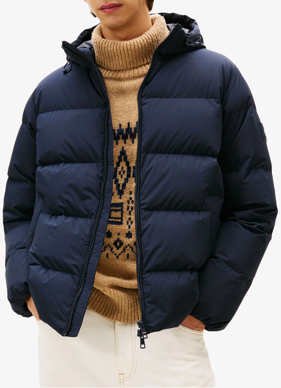 Tommy Hilfiger Puffer jack met capuchon en waterafstotende coating - detail blauw