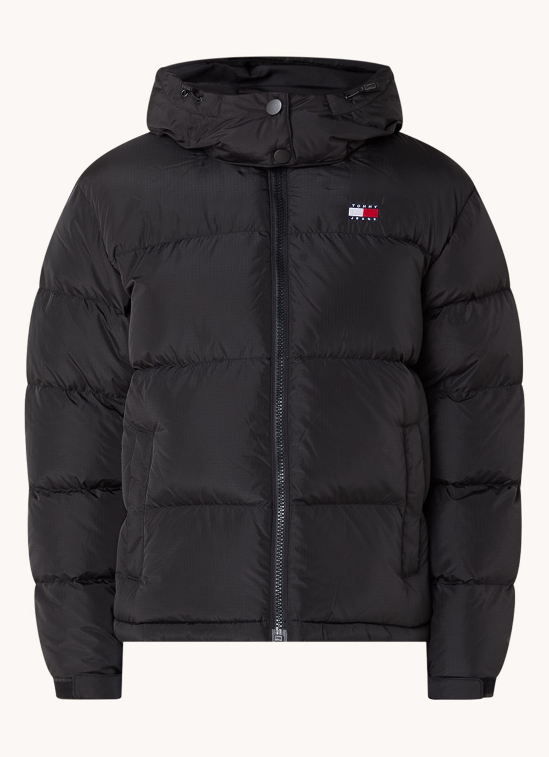 Tommy Hilfiger Puffer jack met donsvulling en afneembare capuchon - voorkant 3 zwart