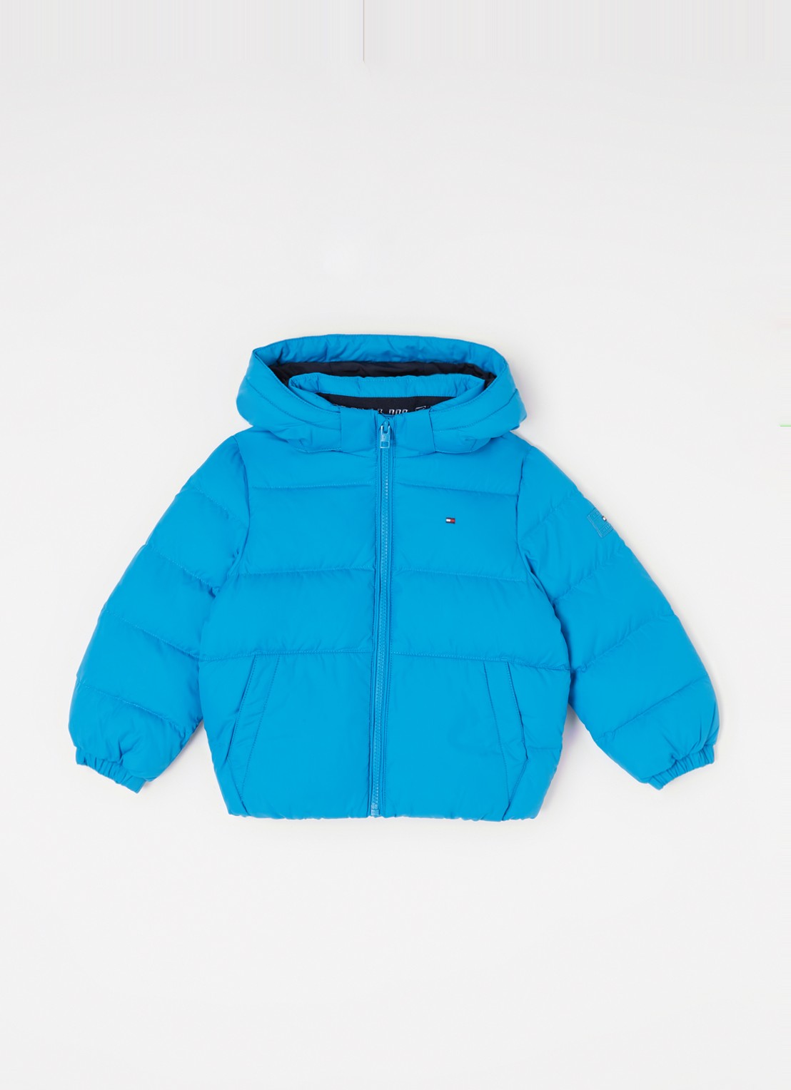 Tommy Hilfiger Puffer jack met donsvulling en afneembare capuchon - voorkant blauw