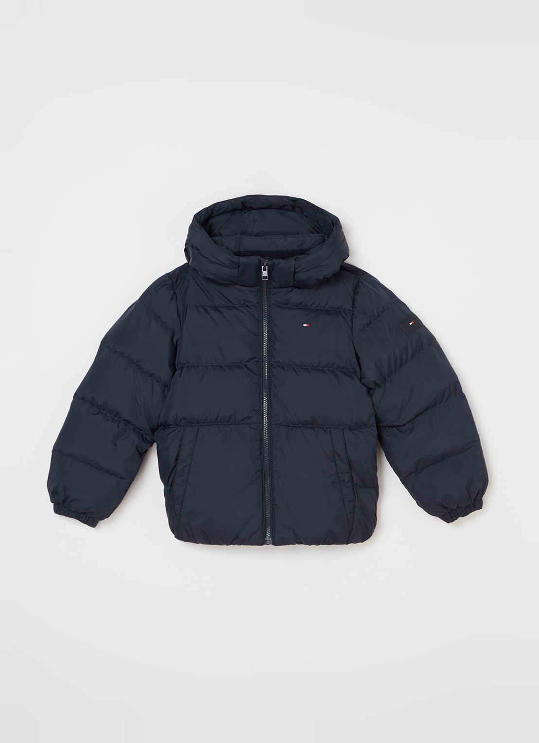 Tommy Hilfiger Puffer jack met donsvulling en afneembare capuchon - voorkant lichtblauw