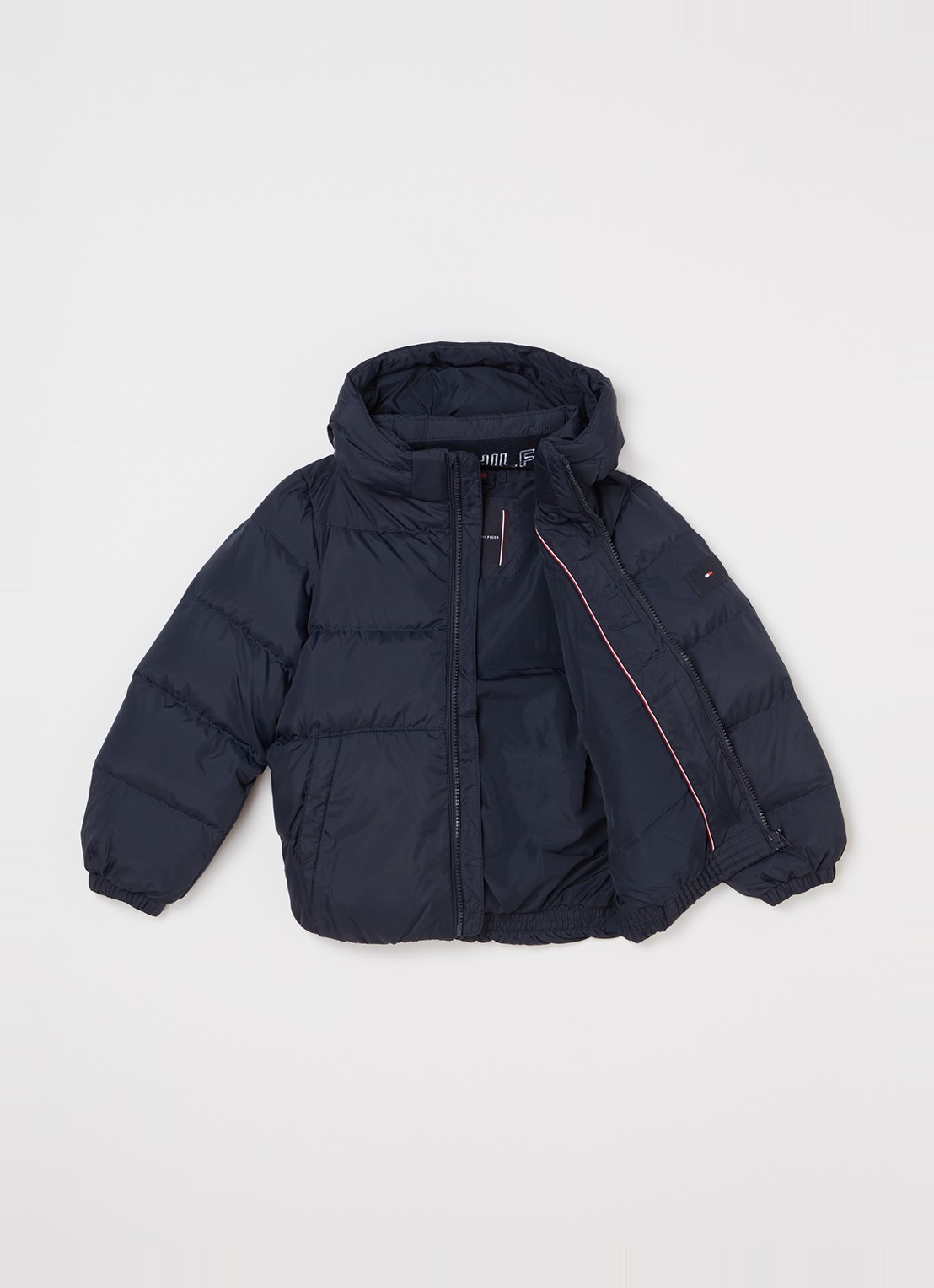 Tommy Hilfiger Puffer jack met donsvulling en afneembare capuchon - voorkant 2 lichtblauw