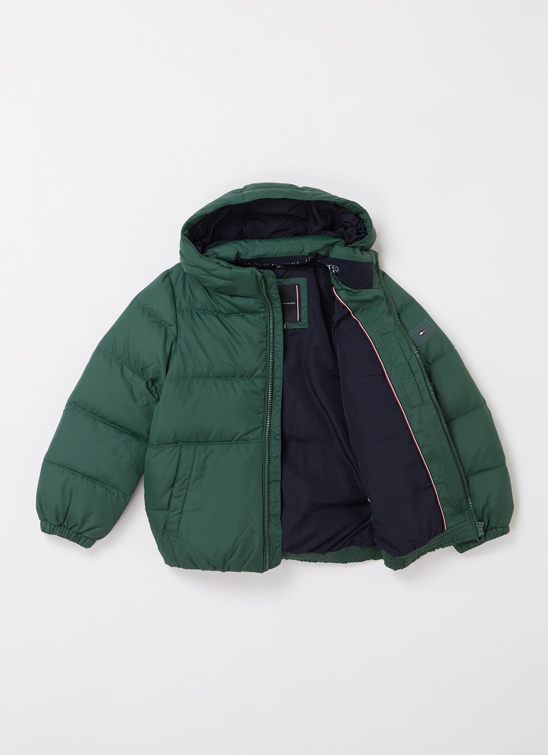 Tommy Hilfiger Puffer jack met donsvulling en afneembare capuchon - voorkant 3 donkergroen