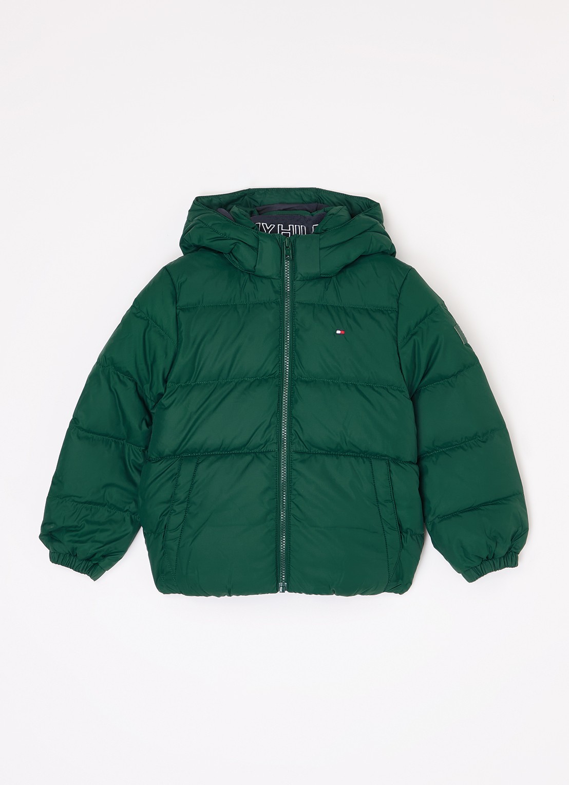 Tommy Hilfiger Puffer jack met donsvulling en afneembare capuchon - voorkant lindegroen