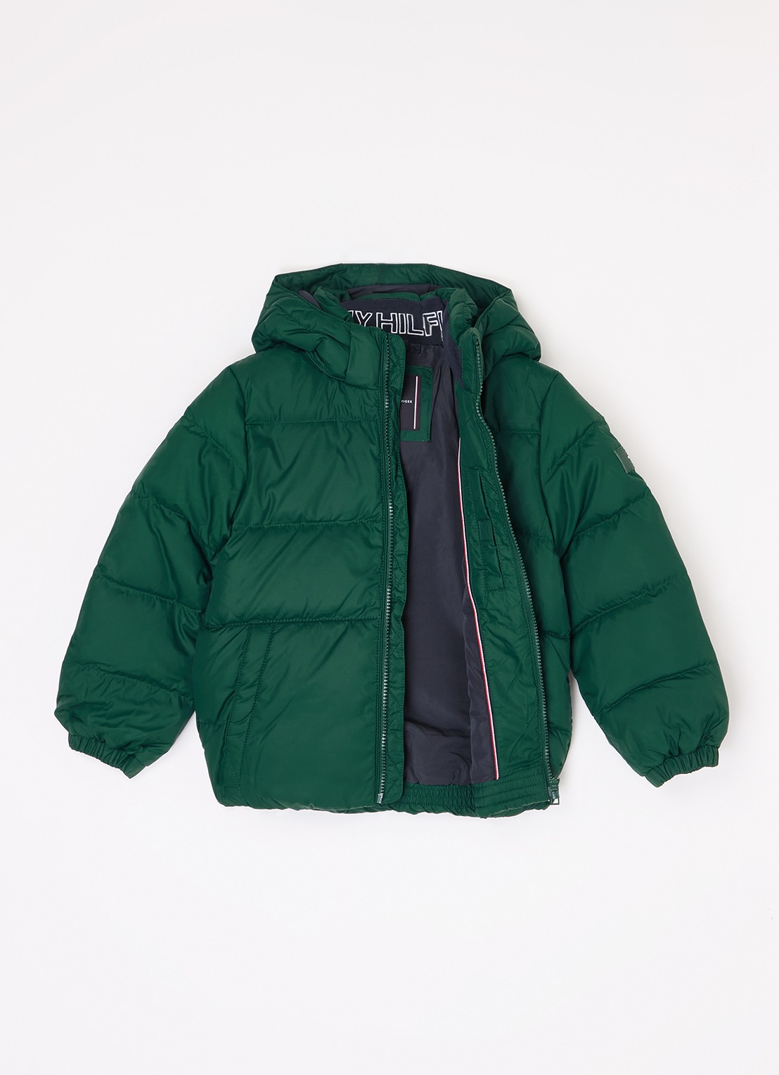Tommy Hilfiger Puffer jack met donsvulling en afneembare capuchon - voorkant 2 lindegroen