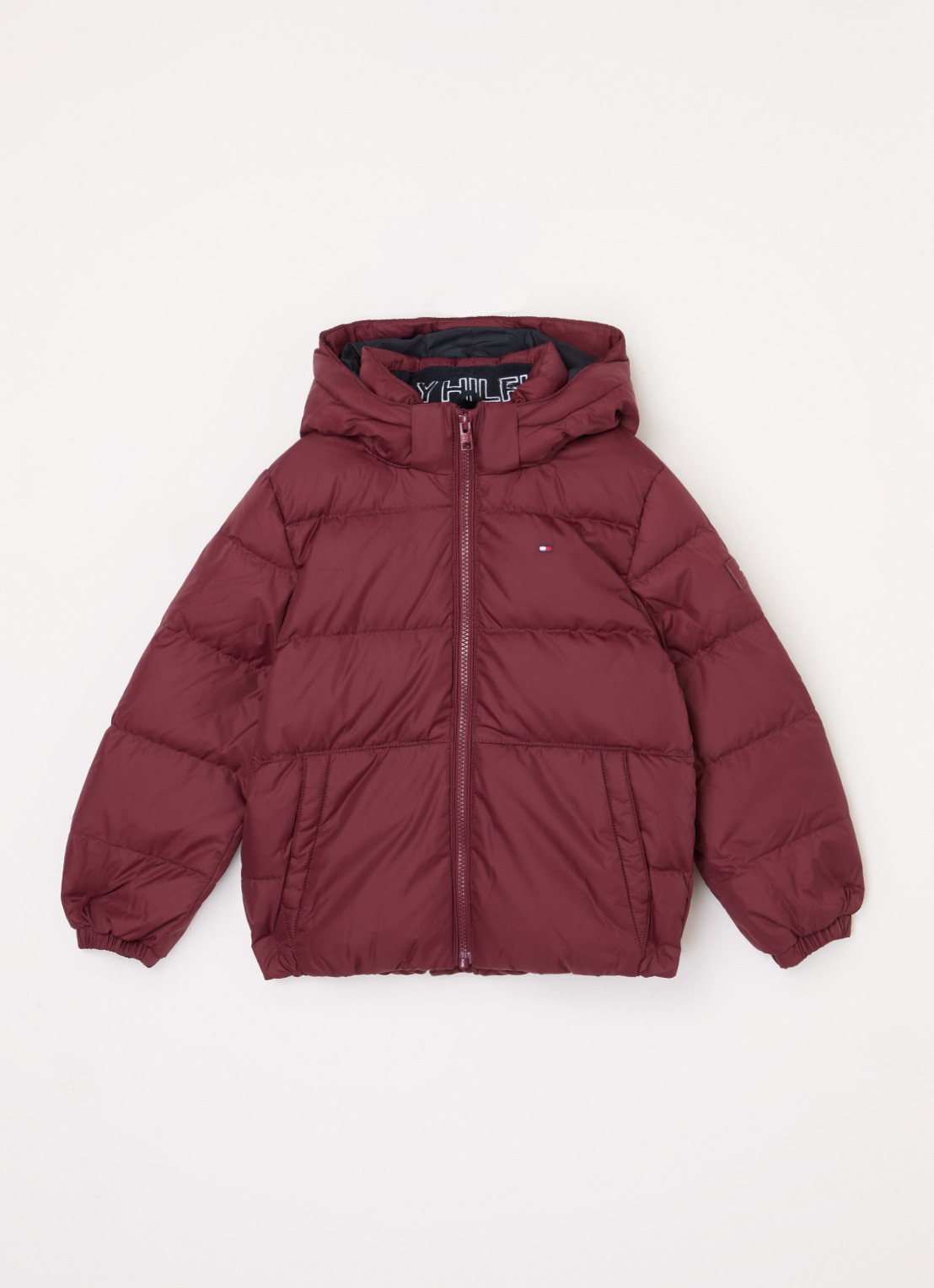 Tommy Hilfiger Puffer jack met donsvulling en afneembare capuchon - voorkant 2 bordeauxrood