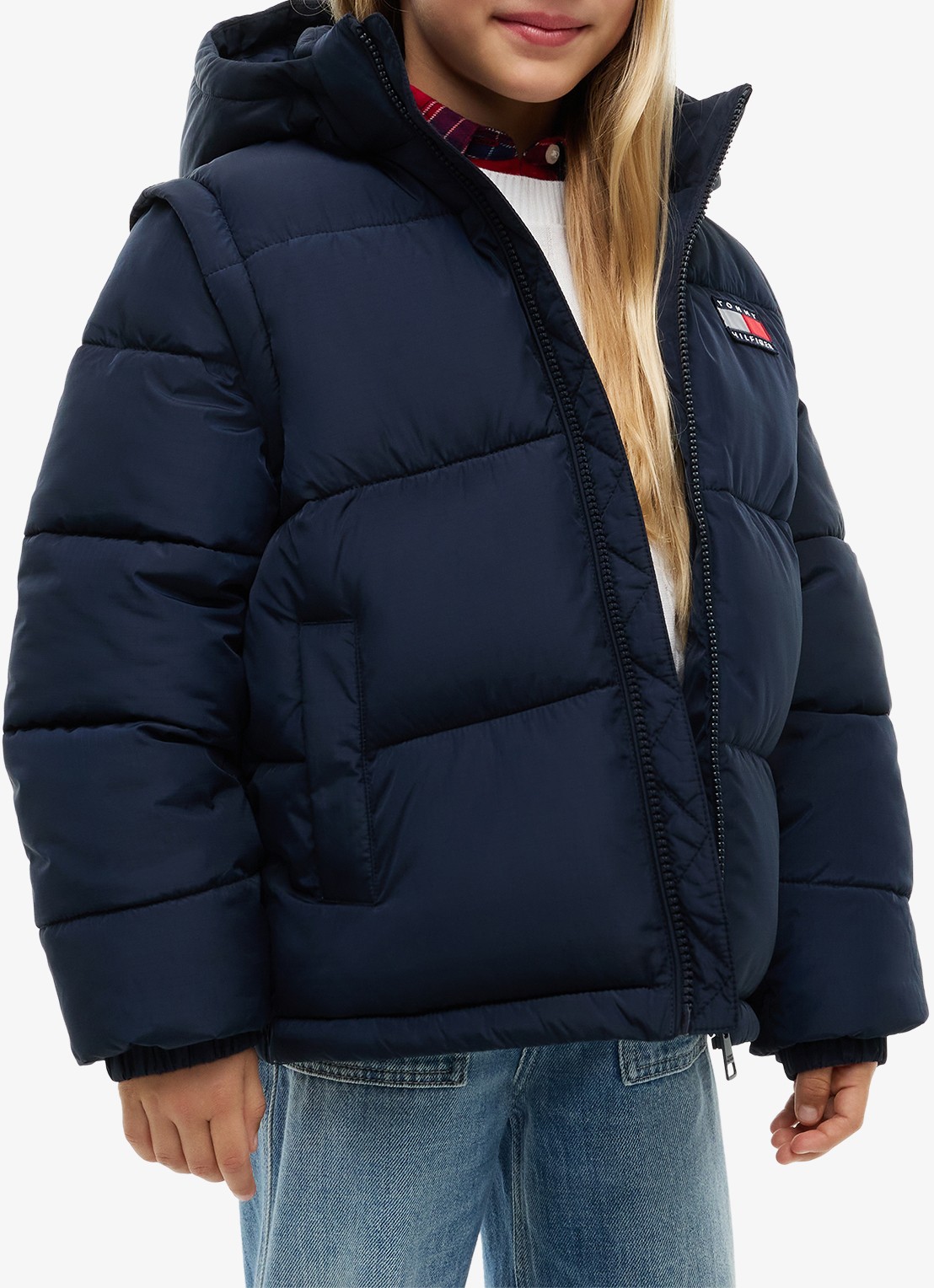 Tommy Hilfiger Puffer jas met afneembare capuchon - detail 3 donkerblauw