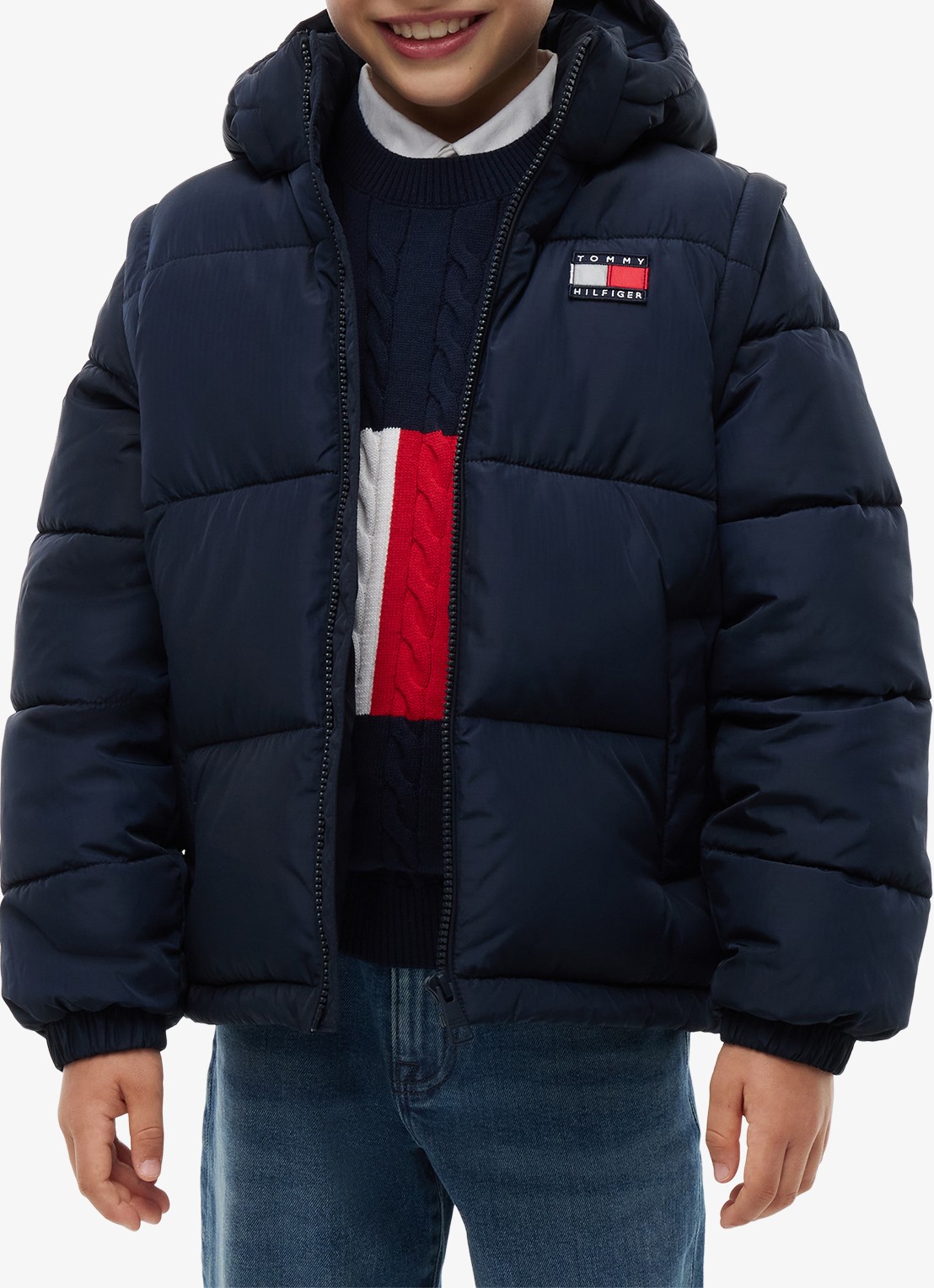 Tommy Hilfiger Puffer jas met afneembare capuchon - detail 4 donkerblauw