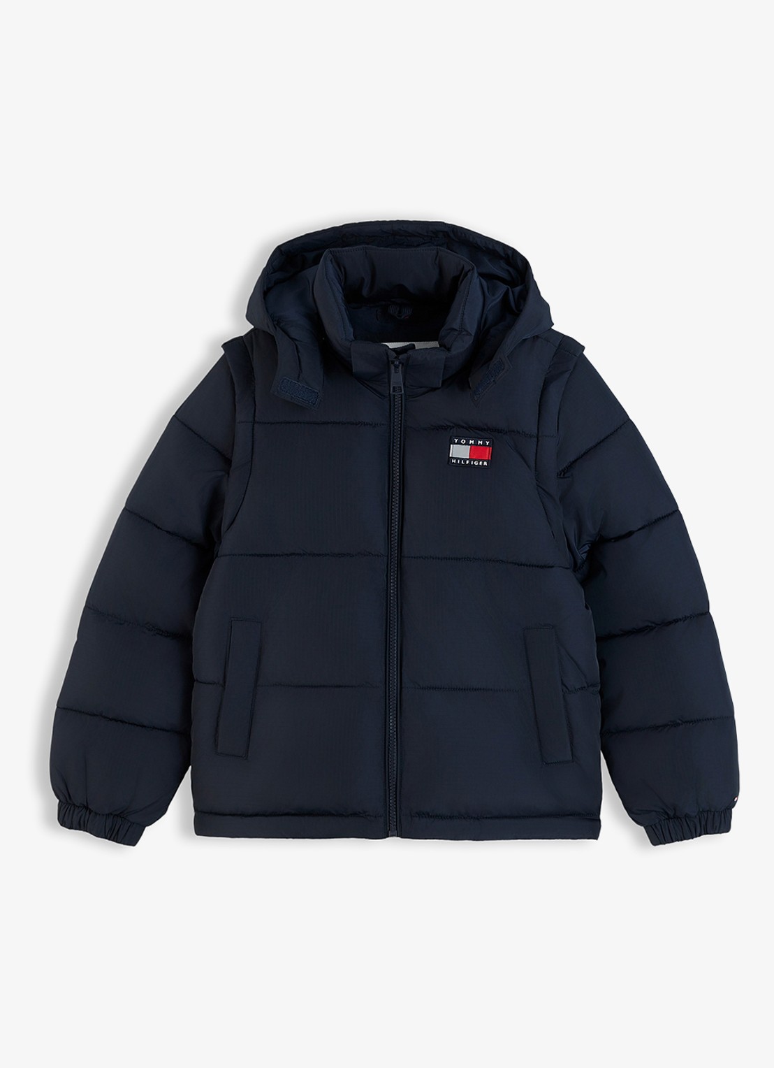 Tommy Hilfiger Puffer jas met afneembare capuchon - voorkant donkerblauw