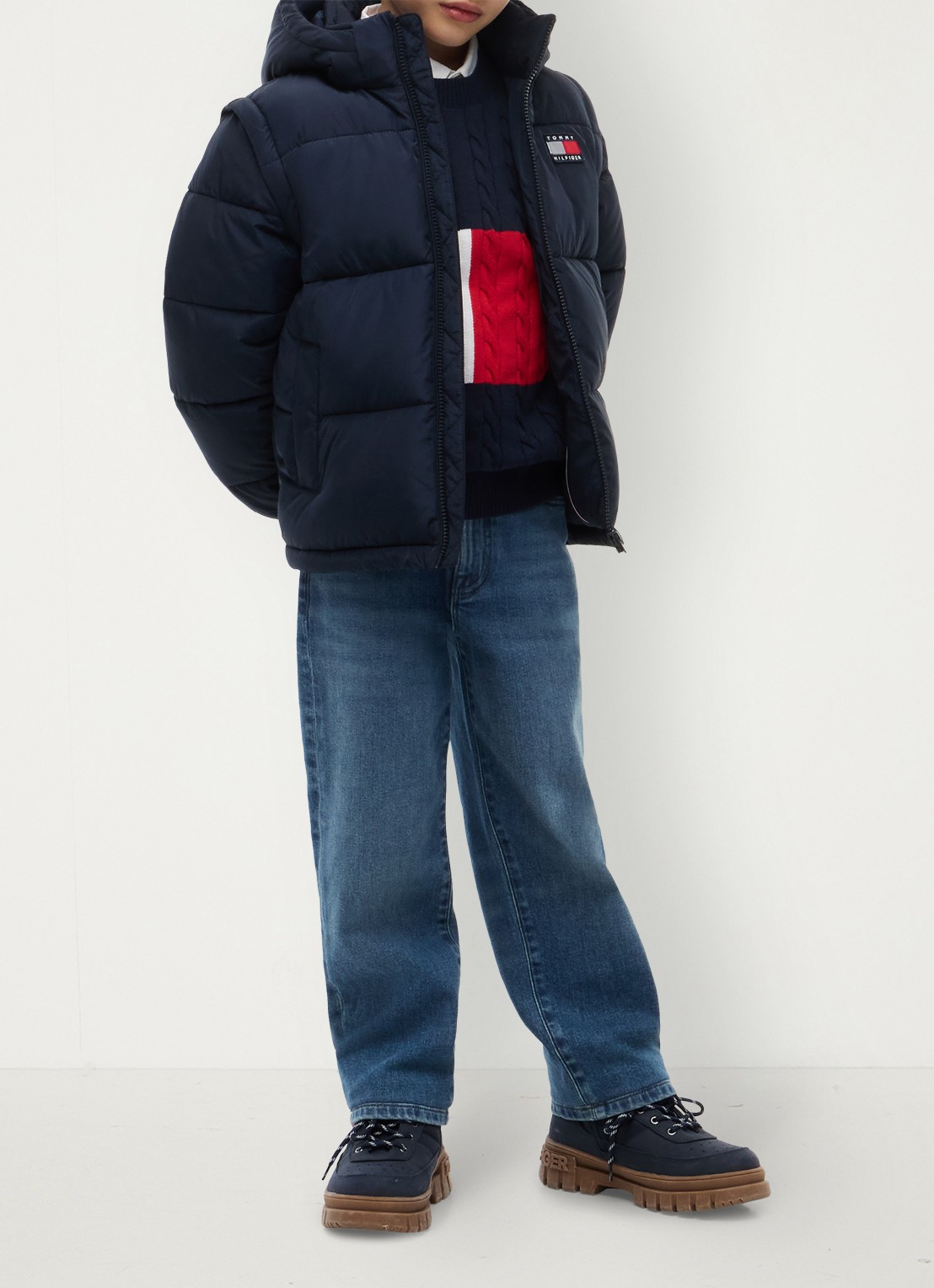 Tommy Hilfiger Puffer jas met afneembare capuchon - voorkant 2 donkerblauw