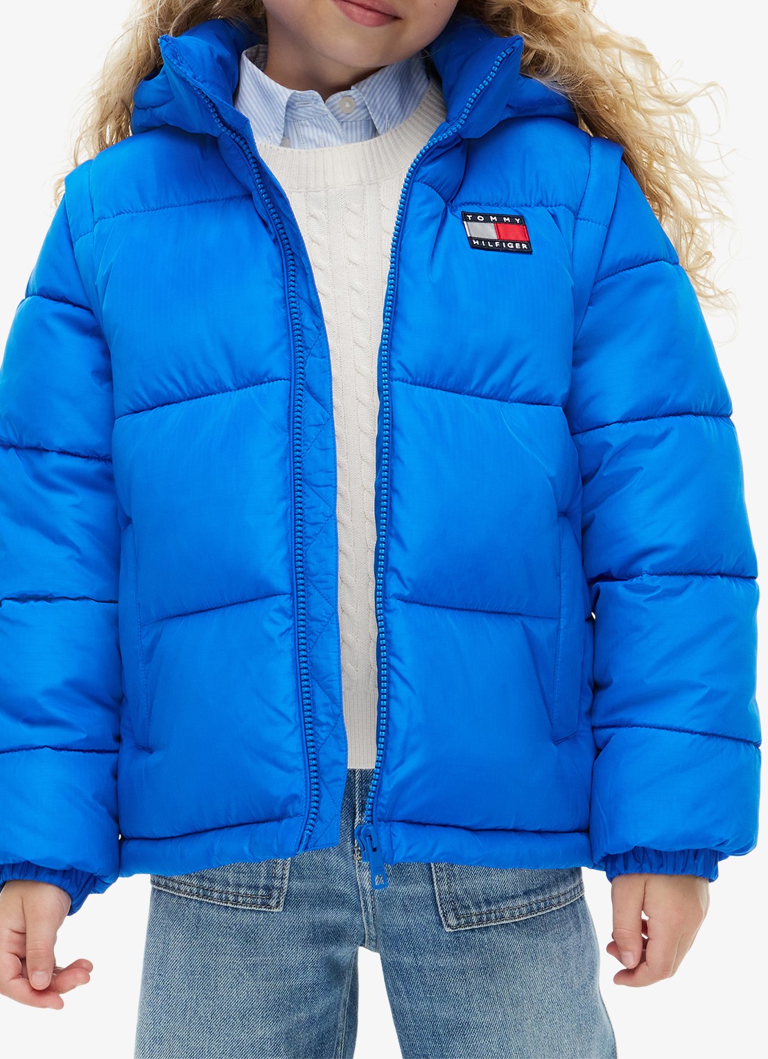 Tommy Hilfiger Puffer jas met afneembare capuchon - detail staalblauw