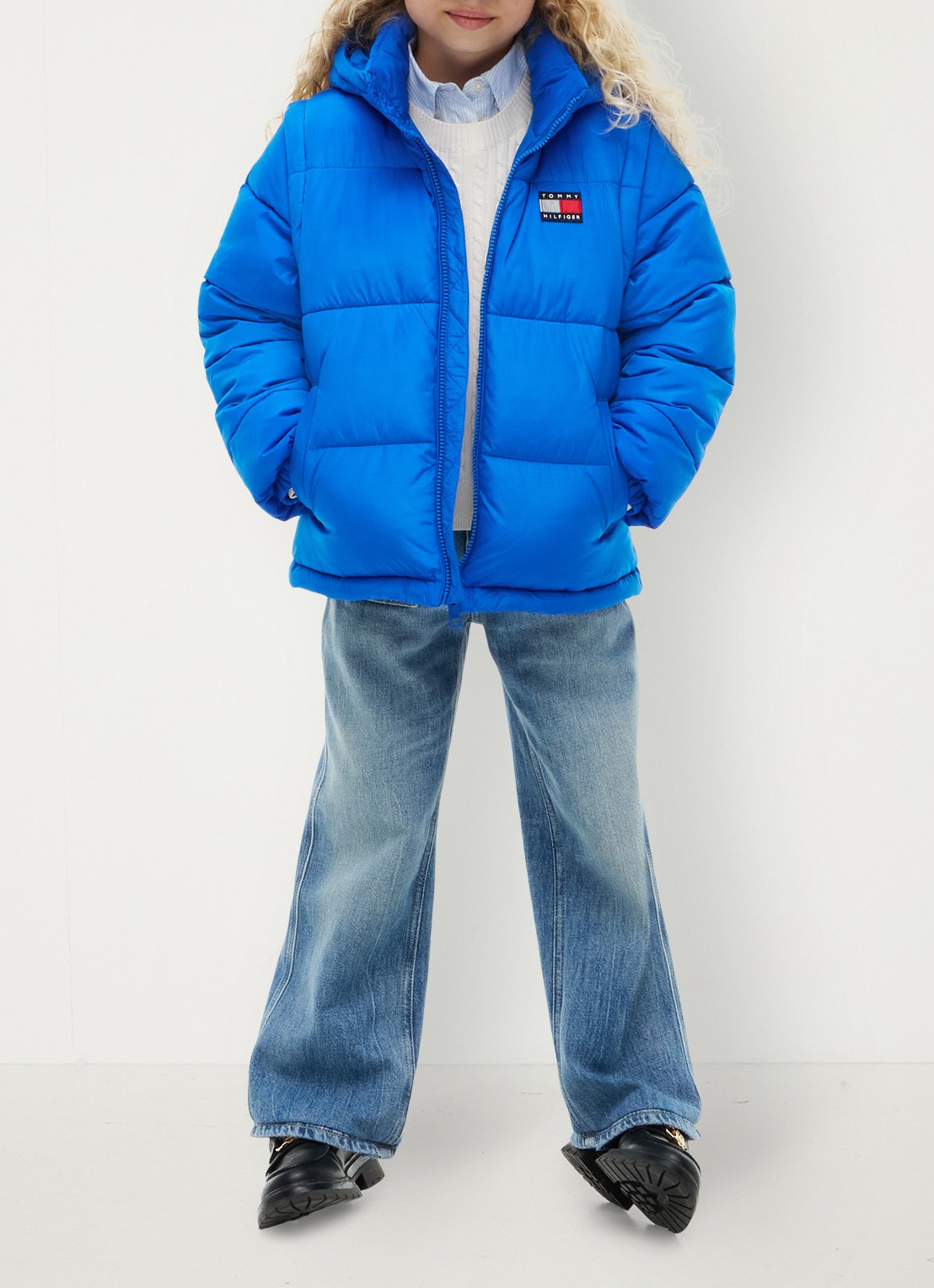 Tommy Hilfiger Puffer jas met afneembare capuchon - detail 3 staalblauw