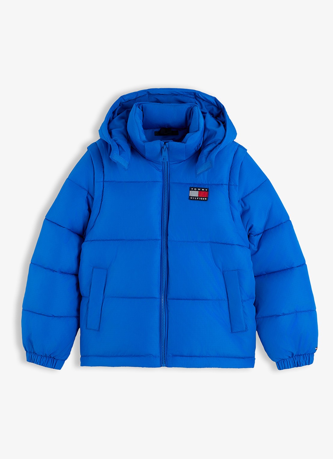 Tommy Hilfiger Puffer jas met afneembare capuchon - voorkant 5 staalblauw