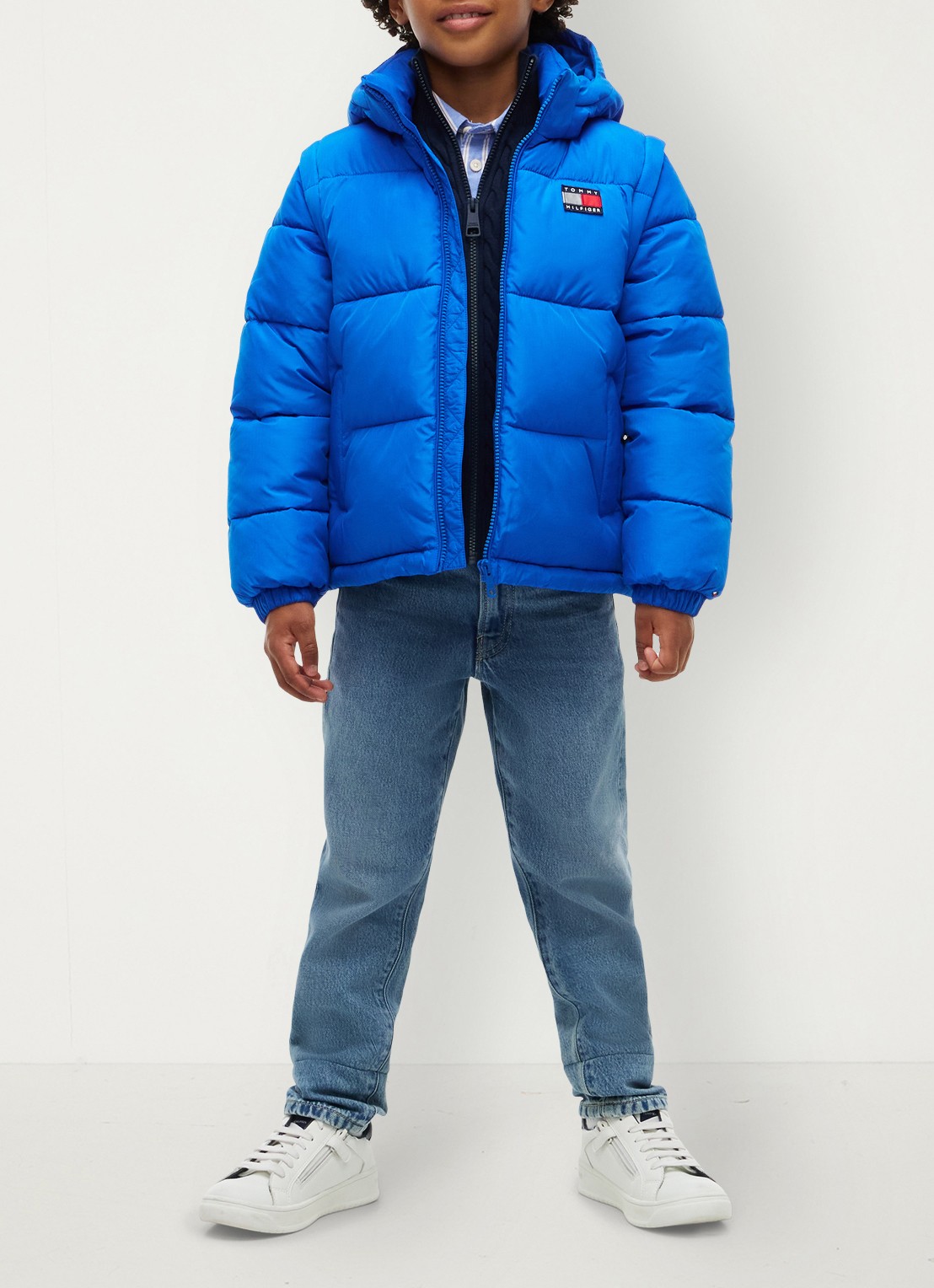 Tommy Hilfiger Puffer jas met afneembare capuchon - voorkant 6 staalblauw