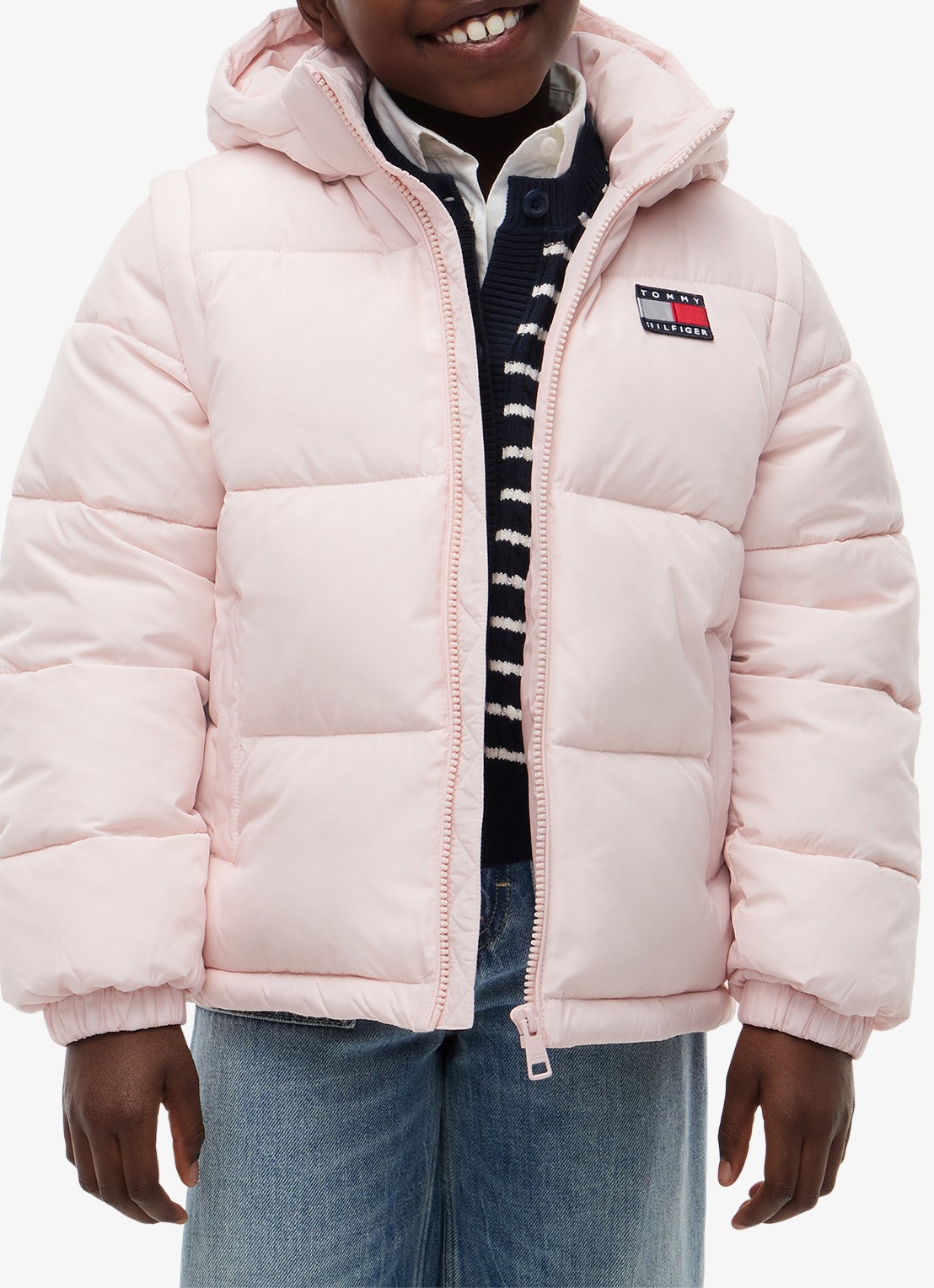 Tommy Hilfiger Puffer jas met afneembare capuchon - detail 2 lichtroze
