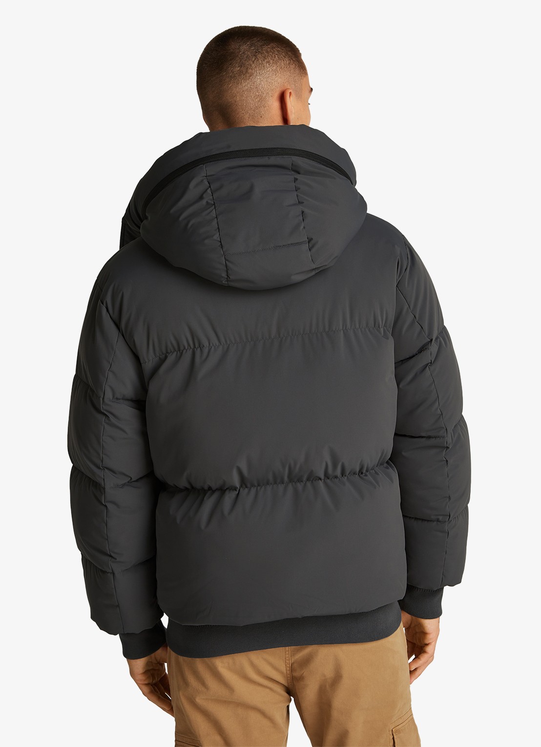 Tommy Hilfiger Puffer jas met capuchon en logo - achterkant 3 zwart