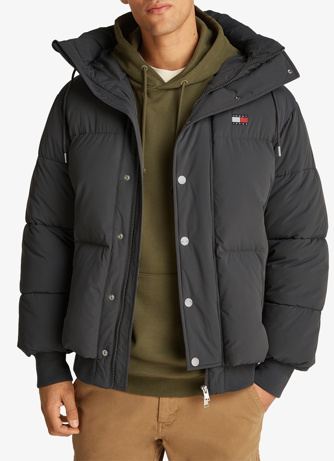 Tommy Hilfiger Puffer jas met capuchon en logo - detail 4 zwart